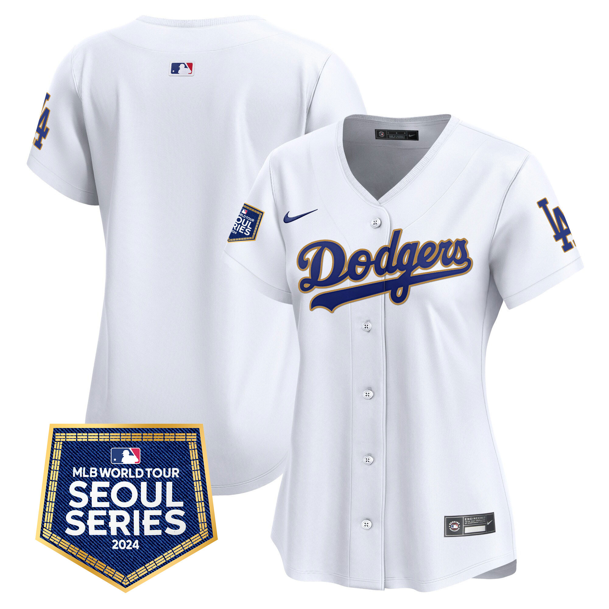Women's Los Angeles Dodgers 2024 World Tour Seoul Series Patch Vapor Premier Limited White Jersey - All Stitched