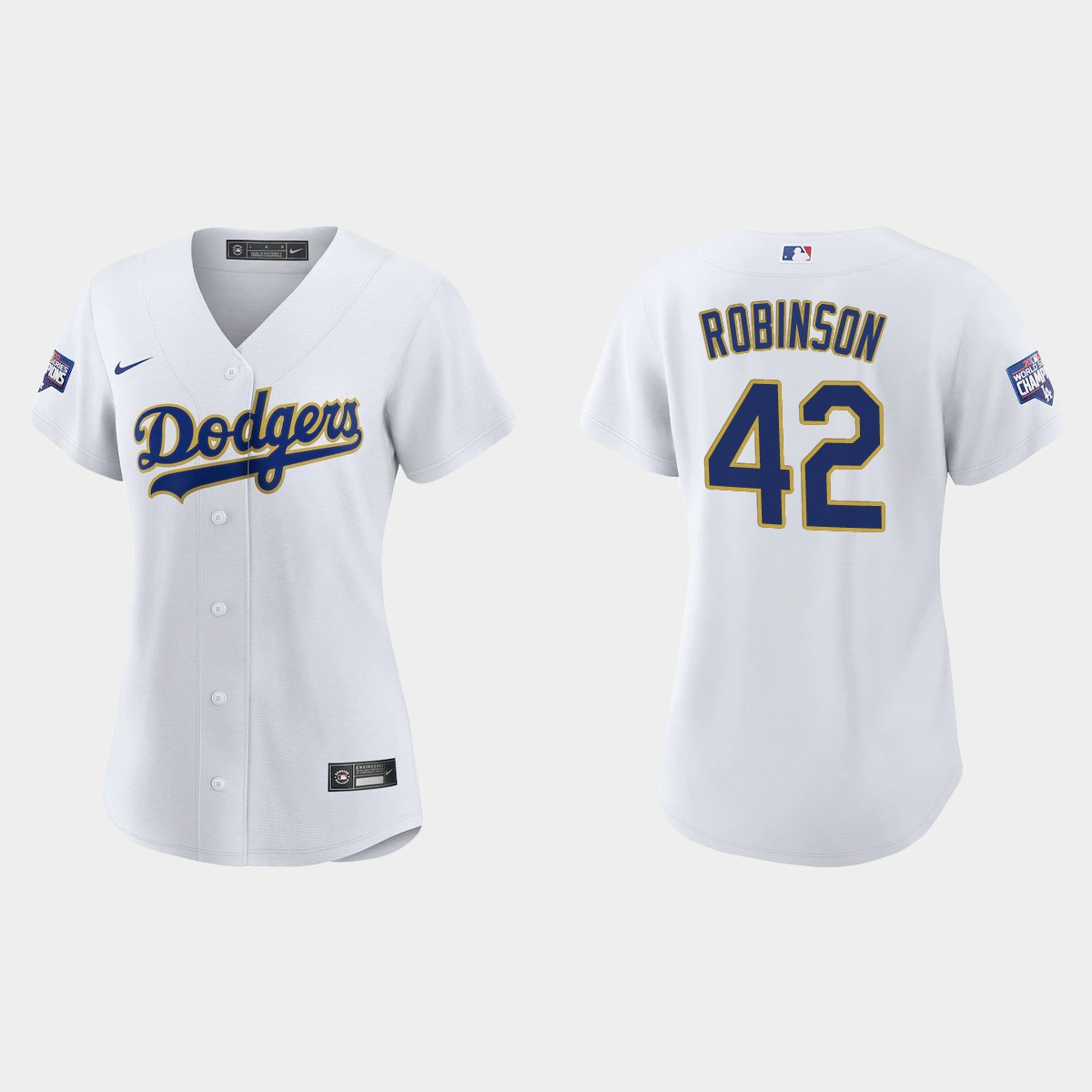 Women's Los Angeles Dodgers Jackie Robinson 2021 Gold Program White Gold Jersey