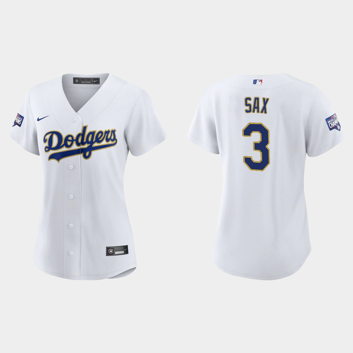 Women's Los Angeles Dodgers Steve Sax 2021 Gold Program White Gold Jersey