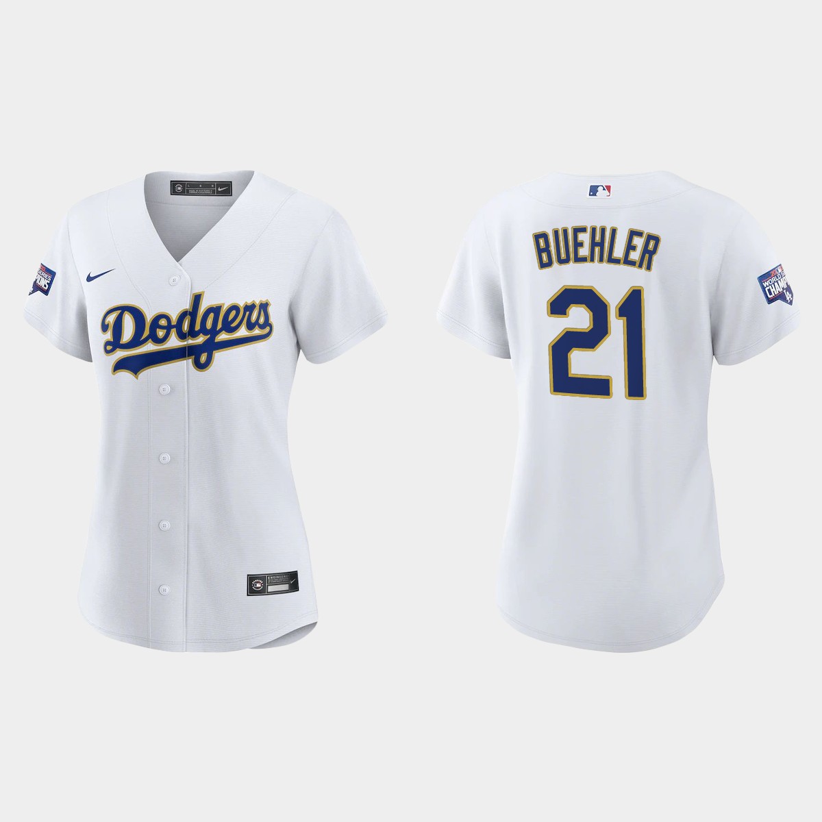 Women's Los Angeles Dodgers Walker Buehler 2021 Gold Program White Gold Jersey
