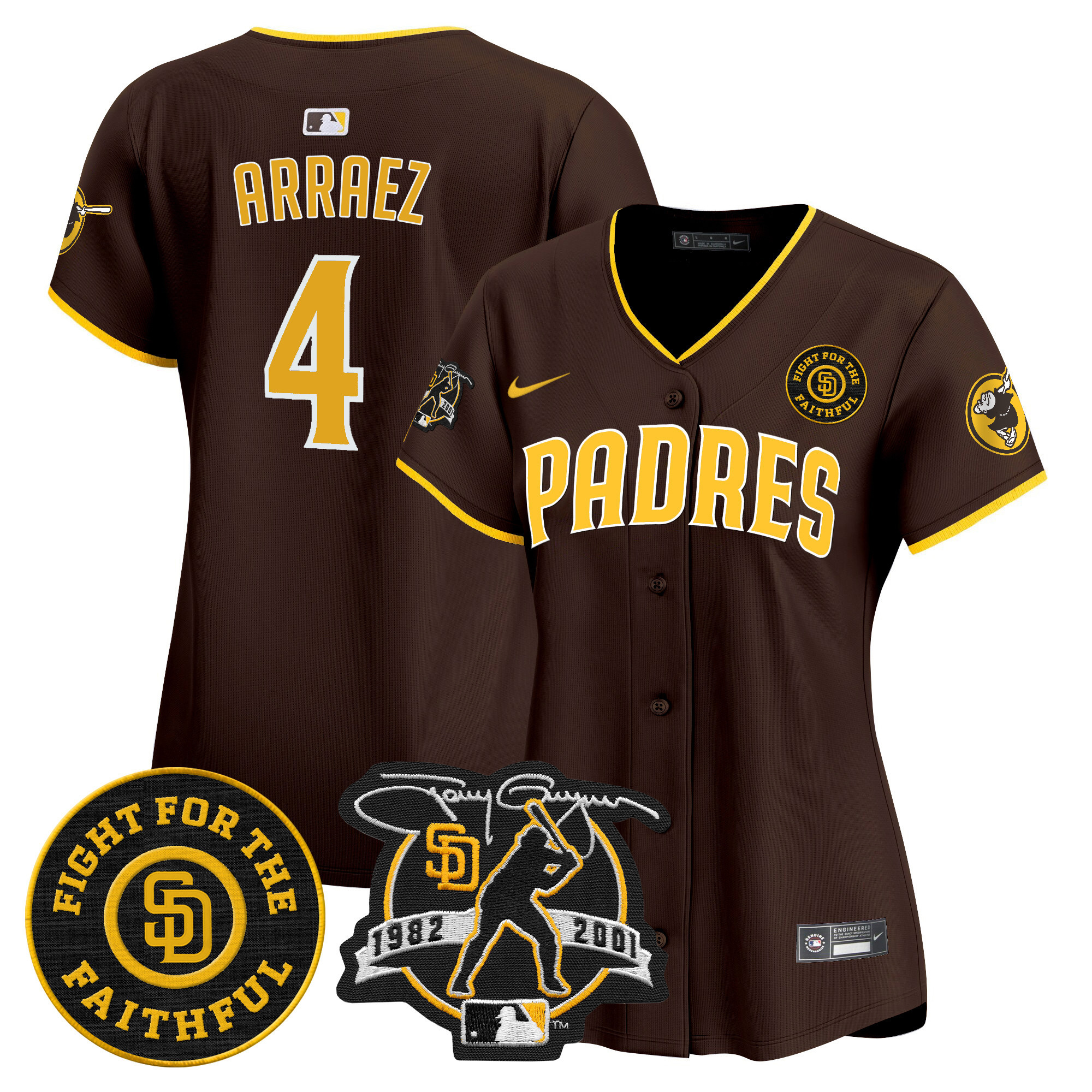 Women's Luis Arraez San Diego Padres Tony Gwynn & Faithful Patch Vapor Premier Limited Brown Jersey ñ All Stitched