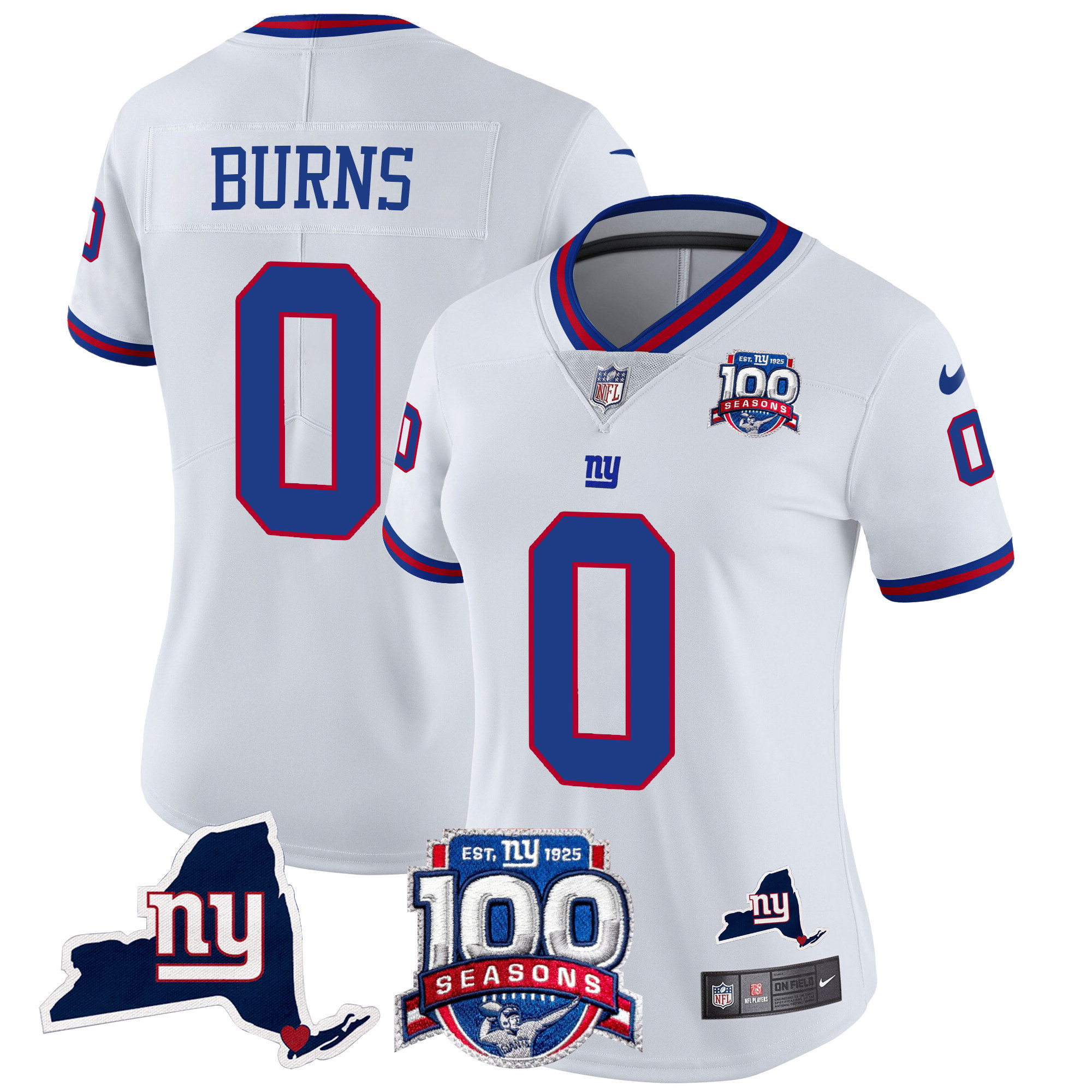 Women's Malik Nabers New York Giants 100th Season & State Patch Vapor Limited White Jersey - All Stitched