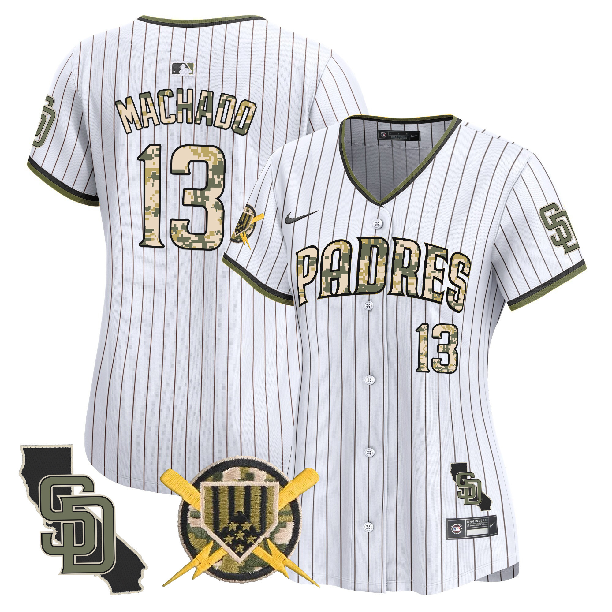 Women's Manny Machado San Diego Padres Armed Forces Day Vapor Premier Limited Pinstripe Jersey - All Stitched