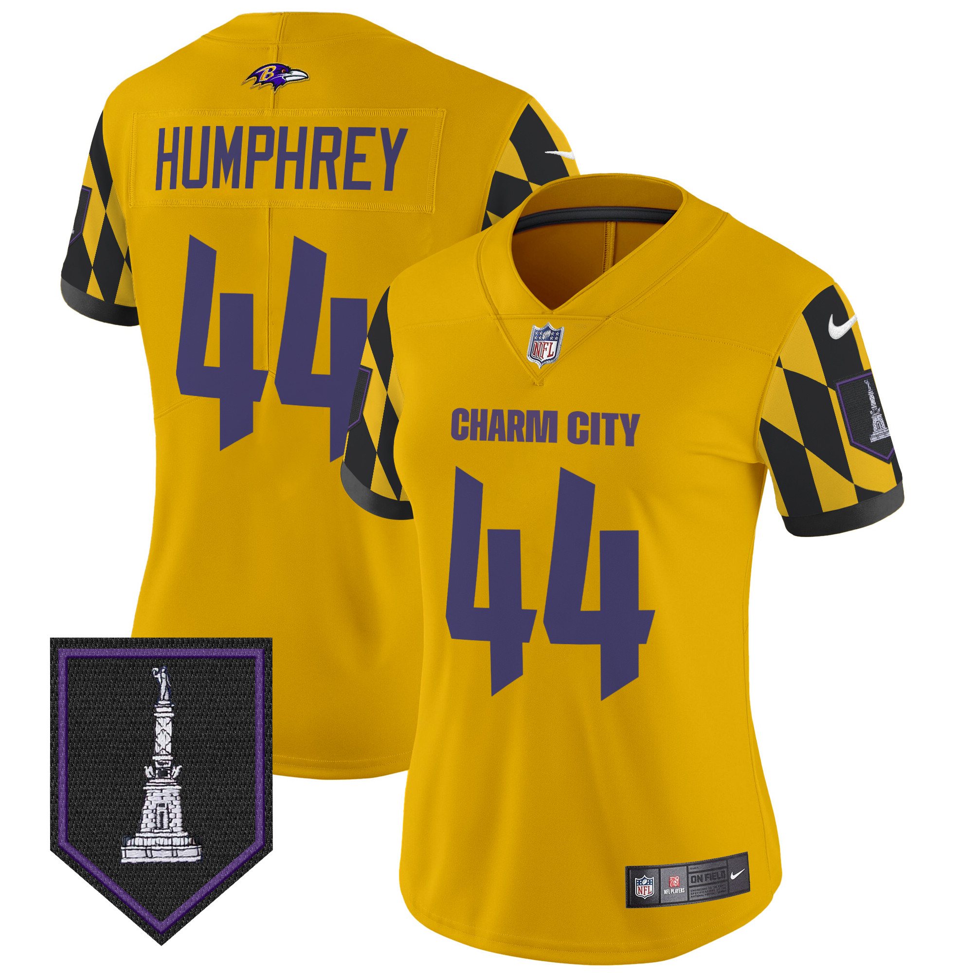 Women's Marlon Humphrey Baltimore Ravens City Edition Patch Vapor Limited Gold Jersey - All Stitched