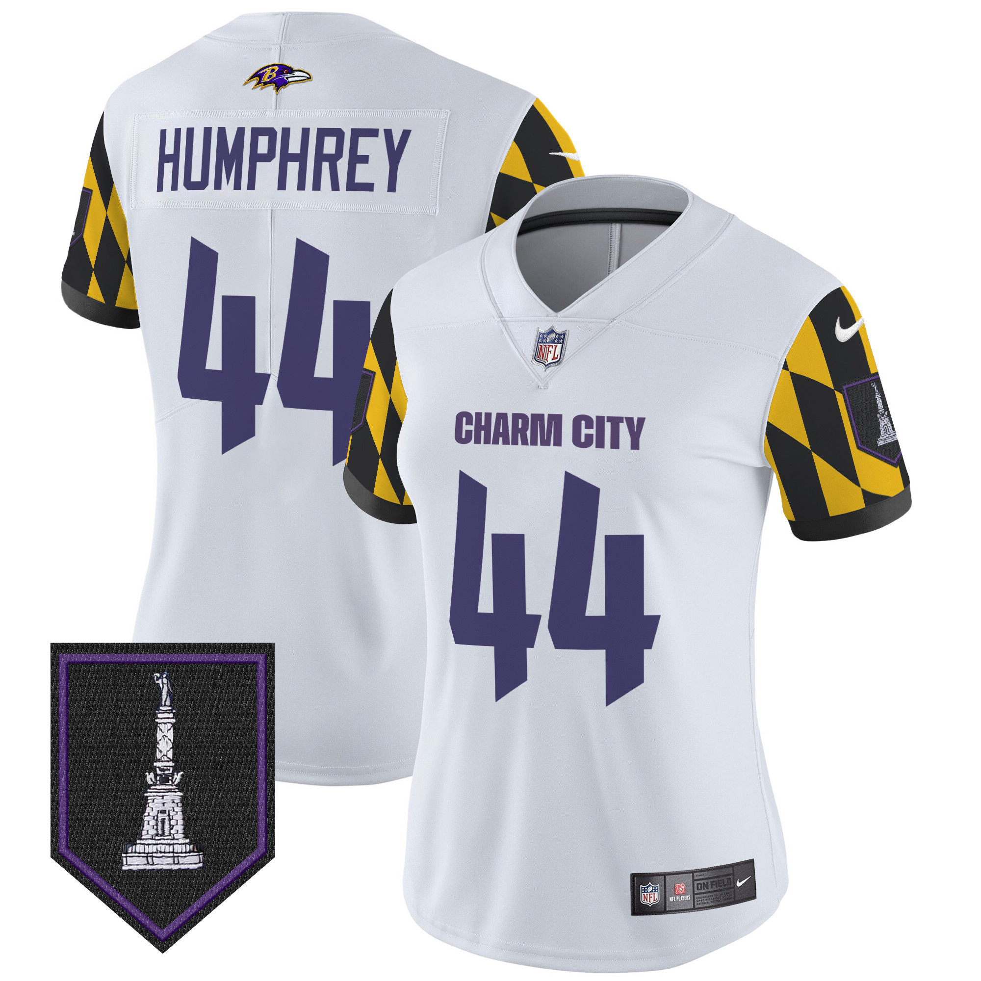 Women's Marlon Humphrey Baltimore Ravens City Edition Patch Vapor Limited White Jersey - All Stitched