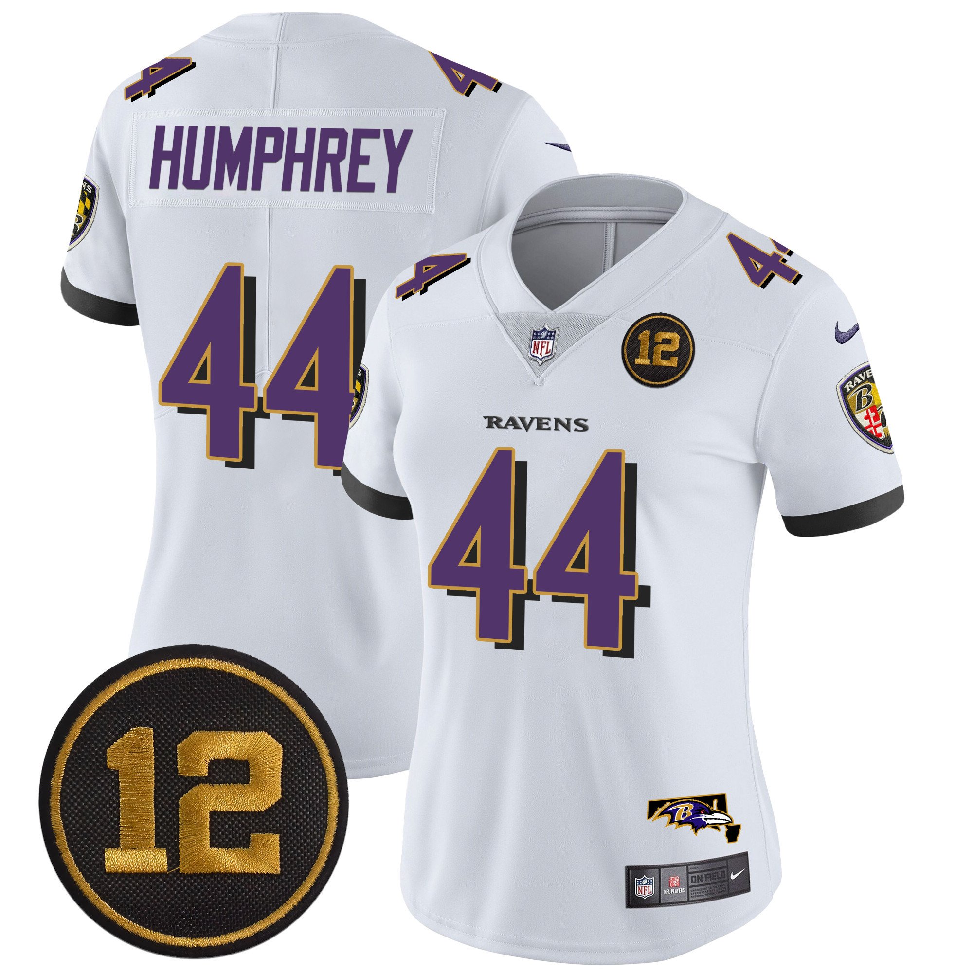 Women's Marlon Humphrey Baltimore Ravens Jacoby Jones Patch Vapor Limited White Jersey - All Stitched