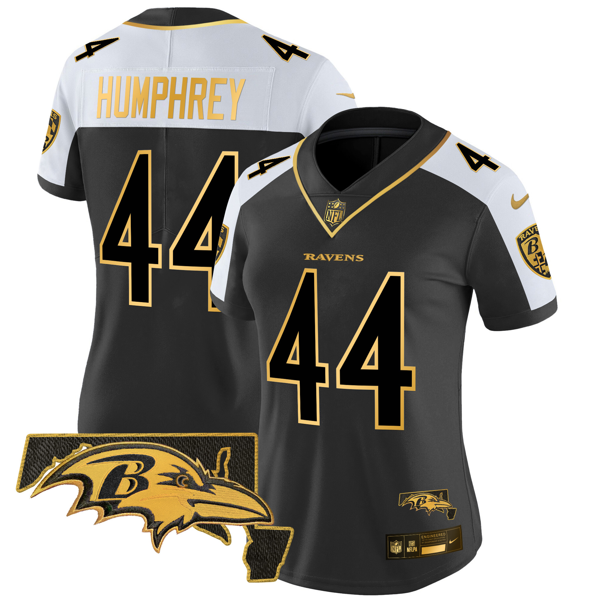 Women's Marlon Humphrey Baltimore Ravens Maryland Patch Gold Vapor Limited Alternate Jersey - All Stitched