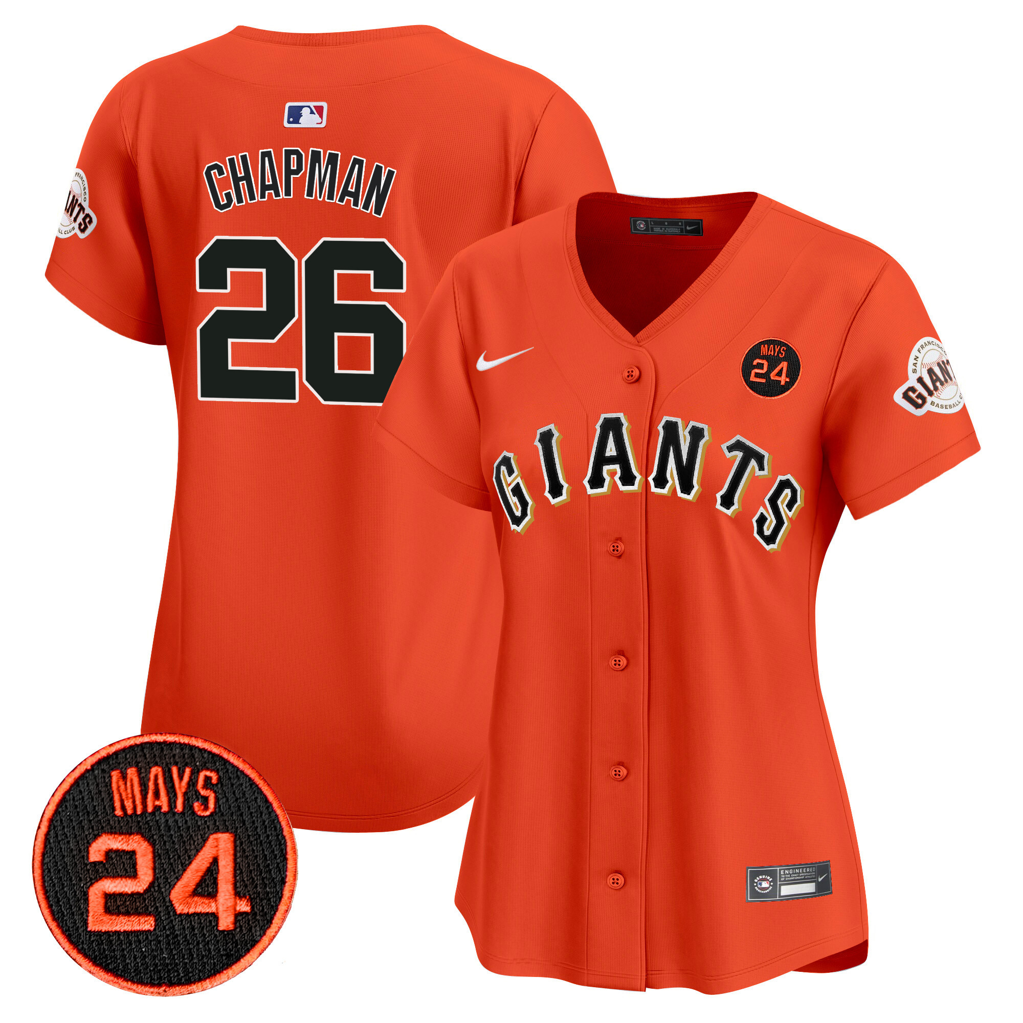 Women's Matt Chapman San Francisco Giants 2024 Willie Mays Patch Vapor Premier Limited Orange Jersey V3 - All Stitched
