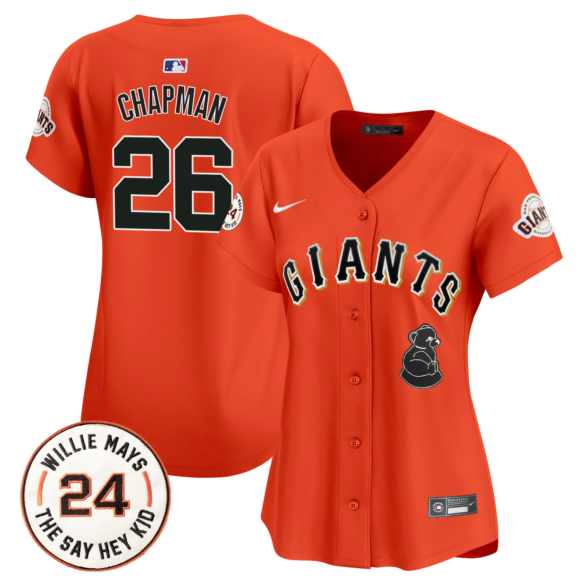Women's Matt Chapman San Francisco Giants 2024 Willie Mays Patch Vapor Premier Limited Orange Jersey V4 - All Stitched