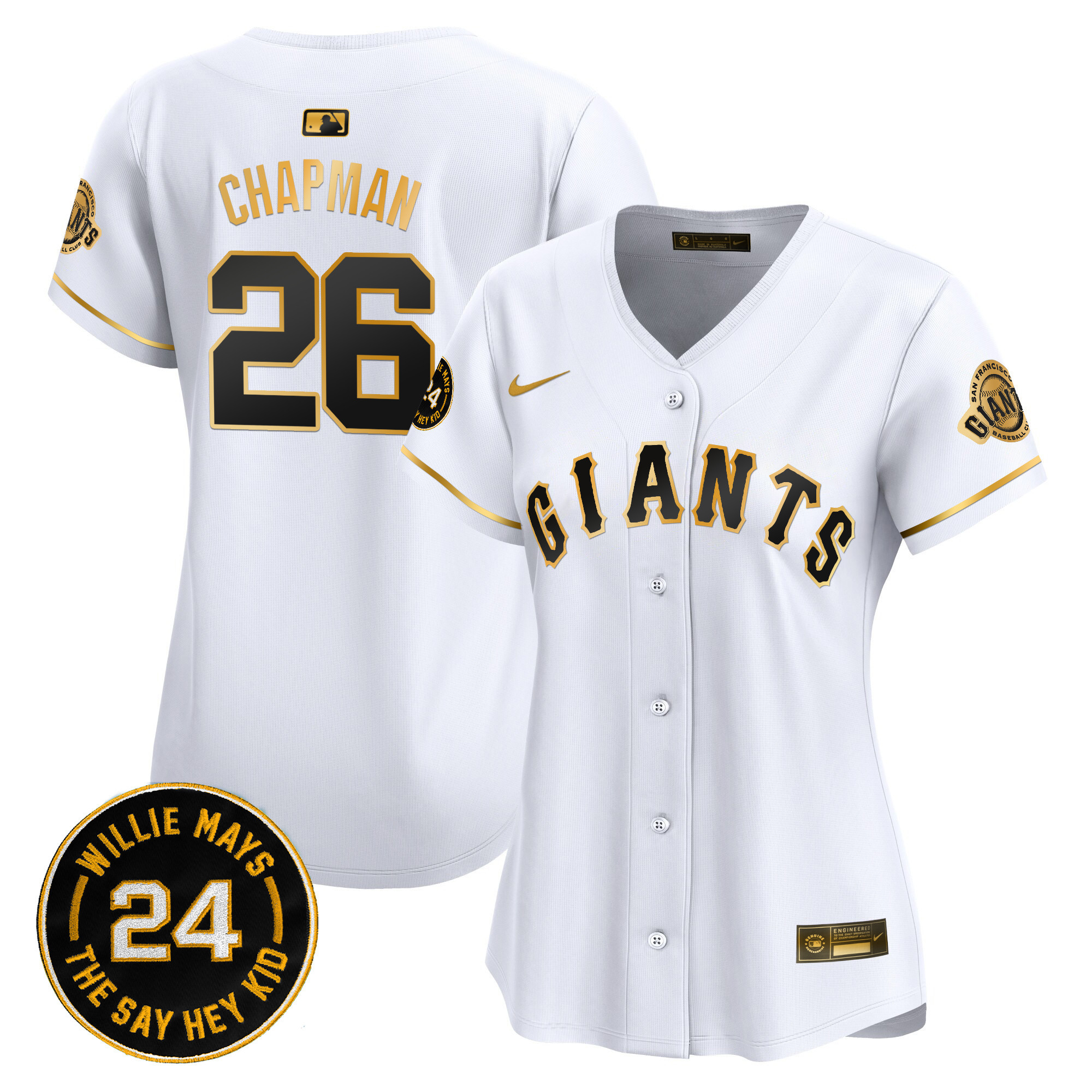 Women's Matt Chapman San Francisco Giants 2024 Willie Mays Patch Vapor Premier Limited White Gold Jersey - All Stitched