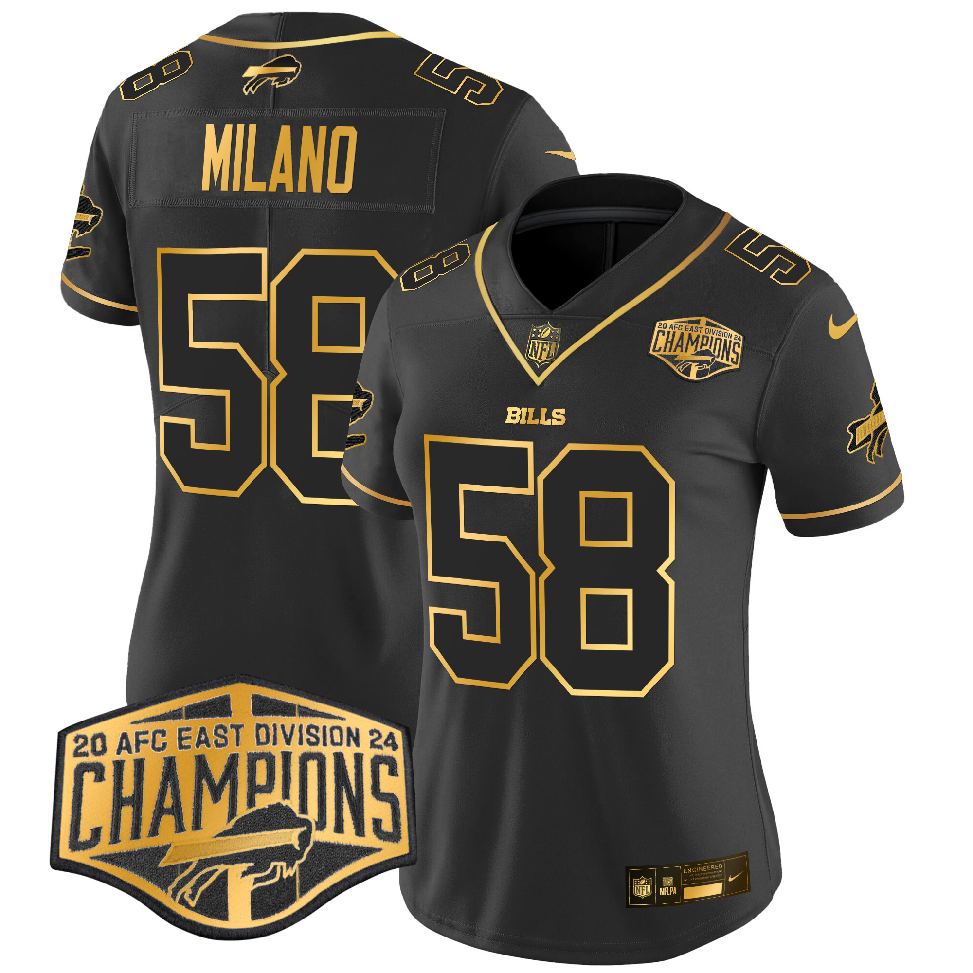 Women's Matt Milano Buffalo Bills 2024 AFC East Division Champions Gold Vapor Limited Black Gold Jersey - All Stitched
