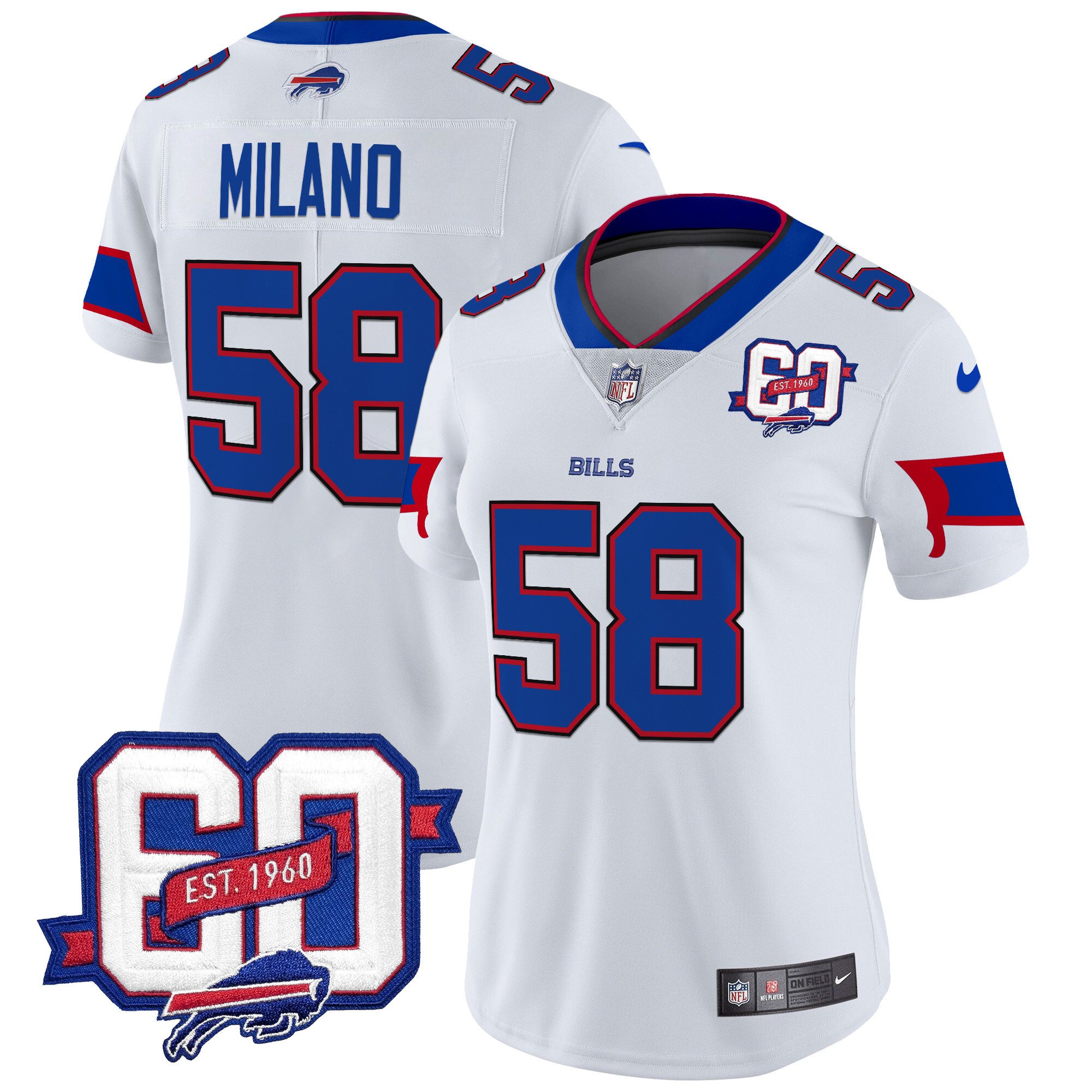 Women's Matt Milano Buffalo Bills 60th Anniversary Patch Vapor Limited White Jersey - All Stitched