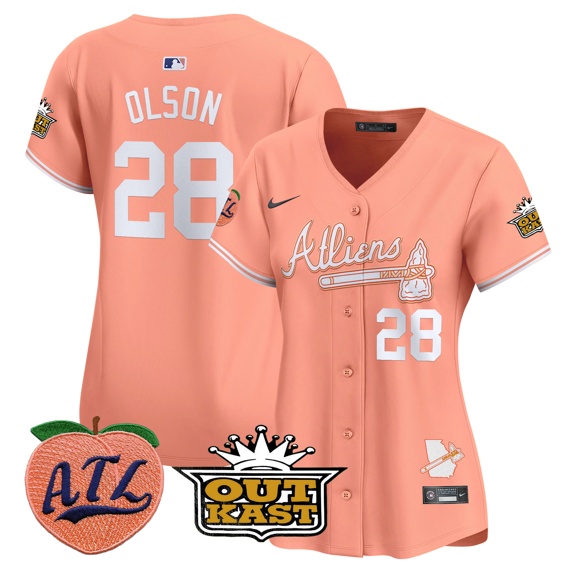 Women's Matt Olson Atlanta Braves Atliens & Peach Vapor Premier Limited Peach Jersey - All Stitched