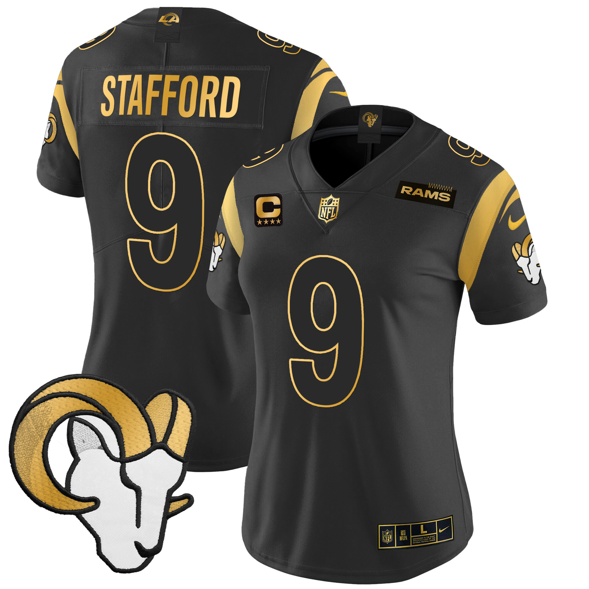 Women's Matthew Stafford Los Angeles Rams 2024 Gold Vapor Limited Black Gold Jersey - All Stitched