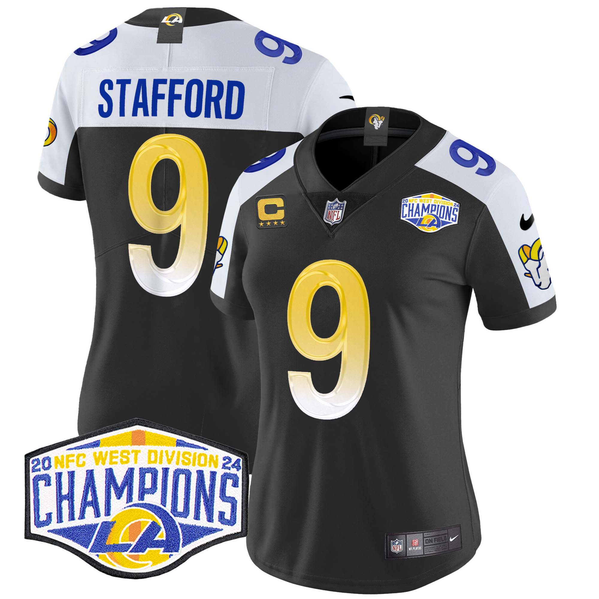 Women's Matthew Stafford Los Angeles Rams 2024 NFC West Division Champions Vapor Limited Black Alternate Jersey - All Stitched