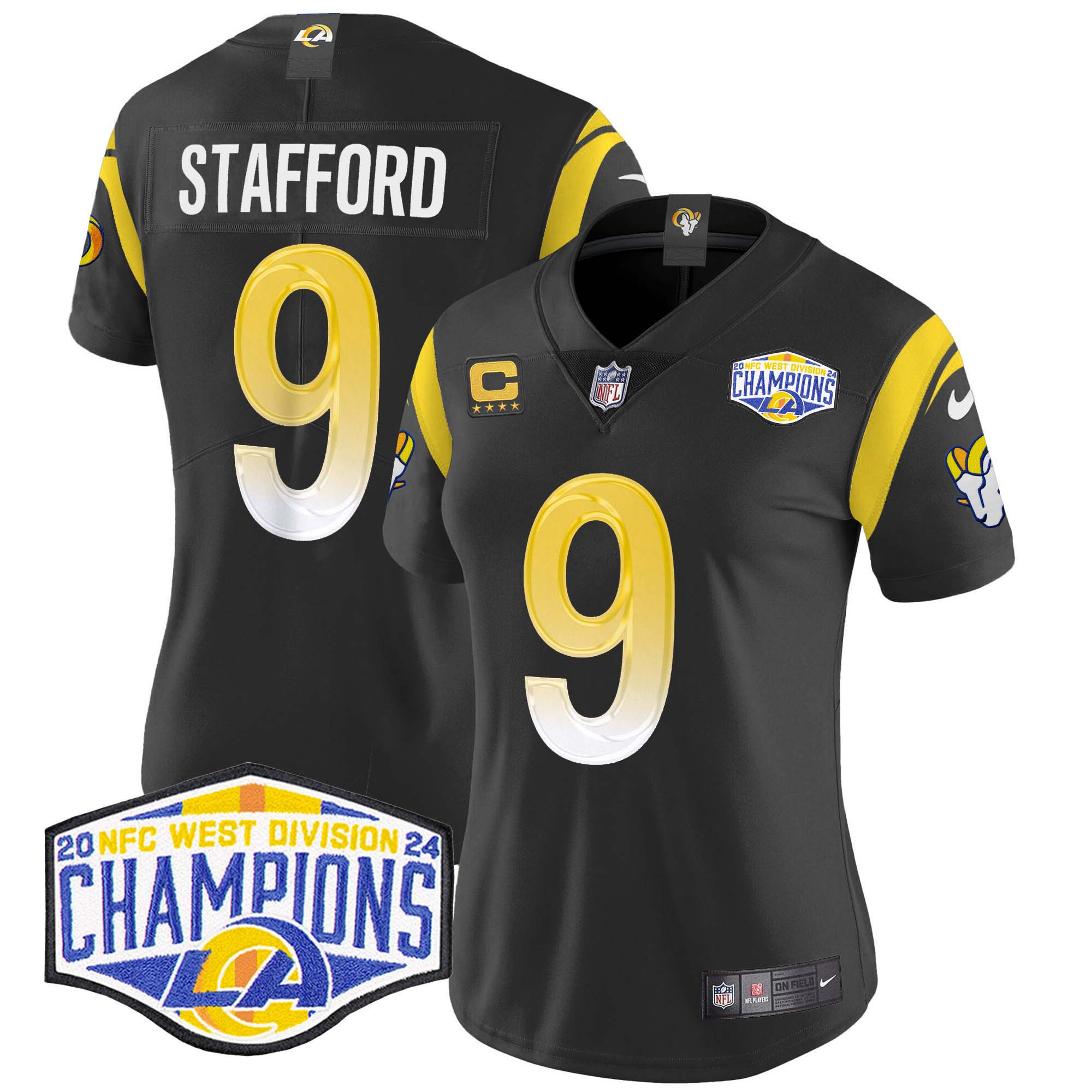 Women's Matthew Stafford Los Angeles Rams 2024 NFC West Division Champions Vapor Limited Black Jersey - All Stitched