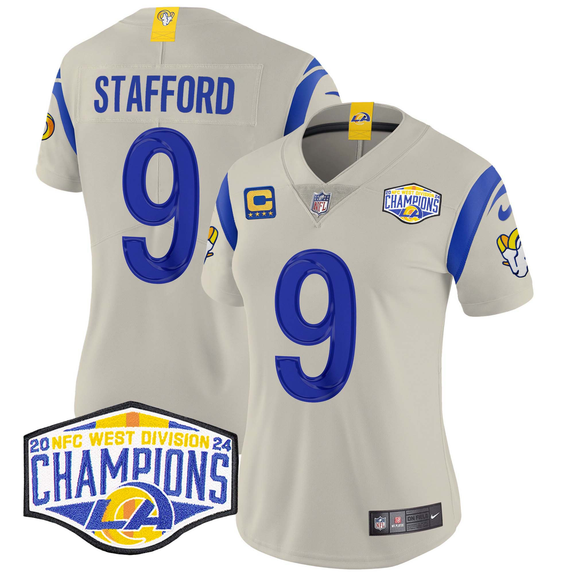 Women's Matthew Stafford Los Angeles Rams 2024 NFC West Division Champions Vapor Limited Bone Jersey - All Stitched