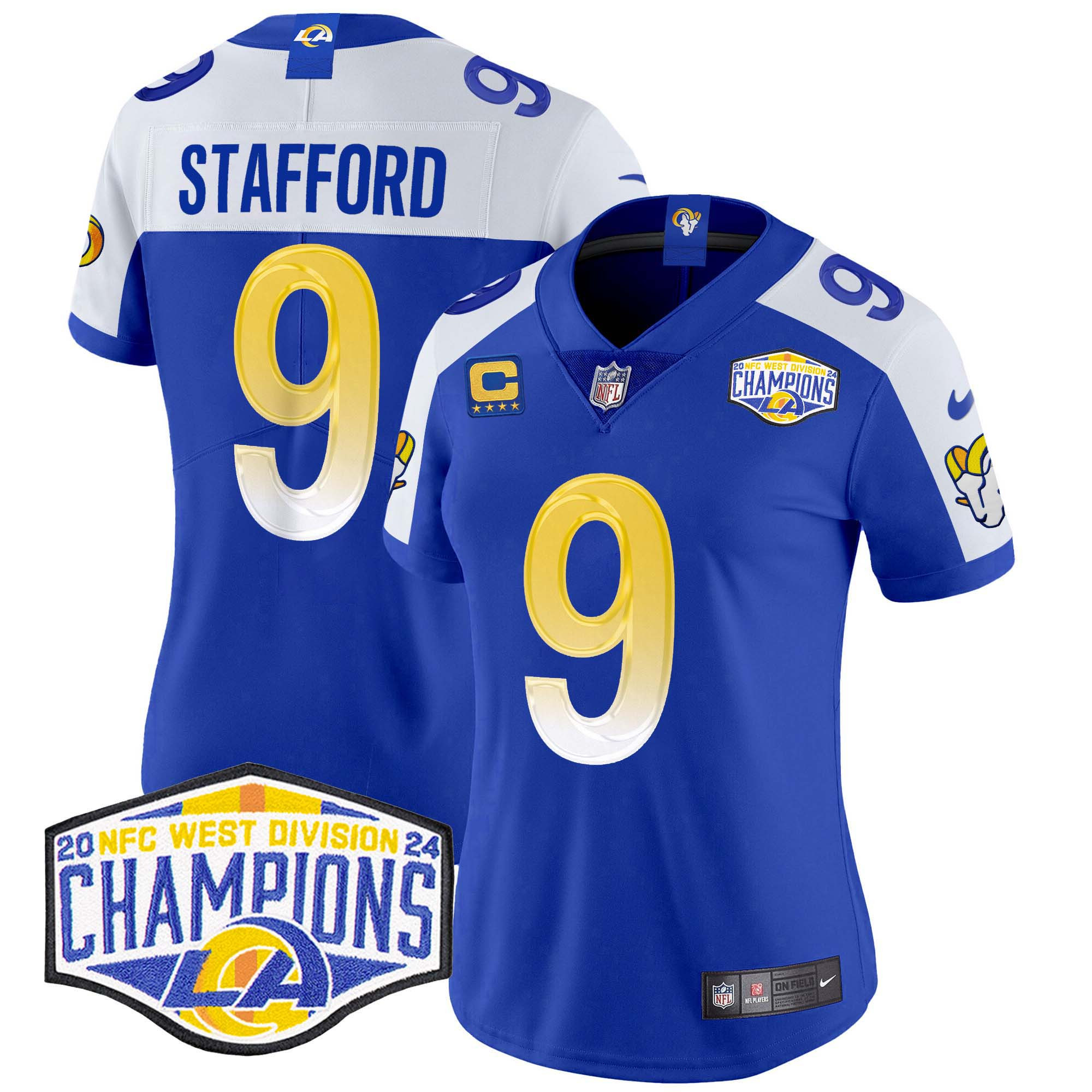 Women's Matthew Stafford Los Angeles Rams 2024 NFC West Division Champions Vapor Limited Royal Alternate Jersey - All Stitched
