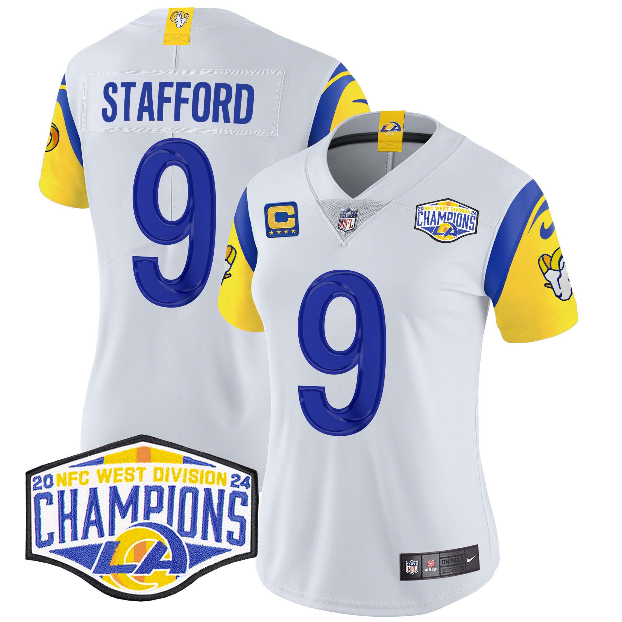 Women's Matthew Stafford Los Angeles Rams 2024 NFC West Division Champions Vapor Limited White Jersey - All Stitched