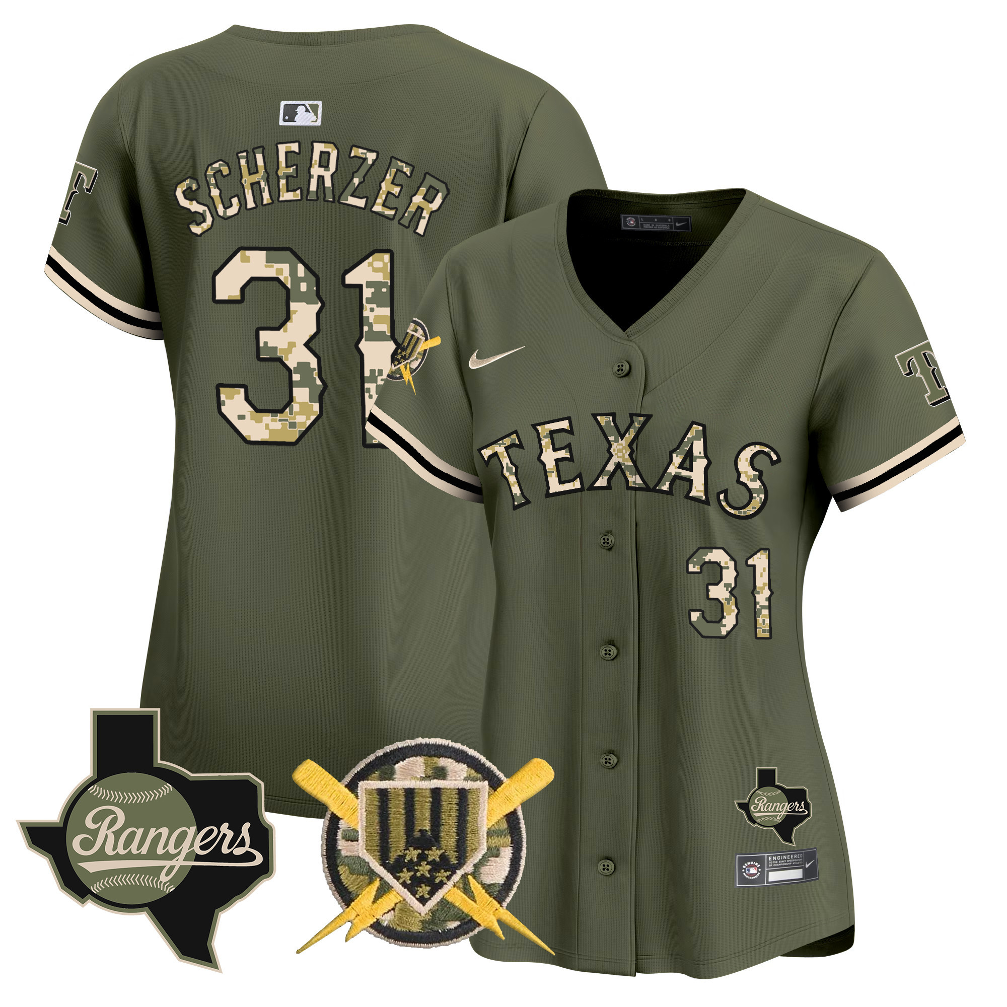 Women's Max Scherzer Texas Rangers Armed Forces Day Vapor Premier Limited Green Jersey - All Stitched