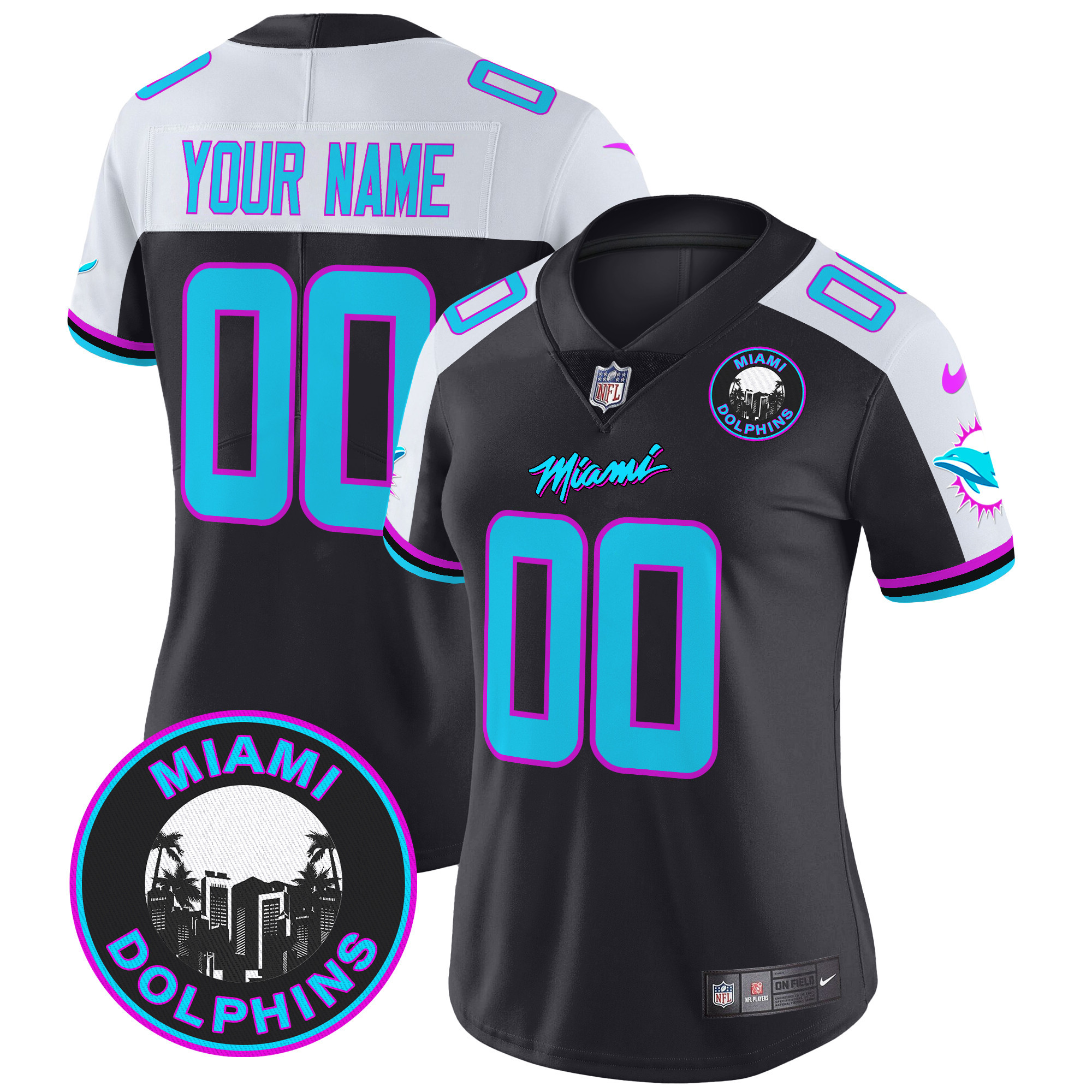 Women's Miami Dolphins "Miami Vice" Vapor Limited Custom Black Alternate Jersey V3 - All Stitched