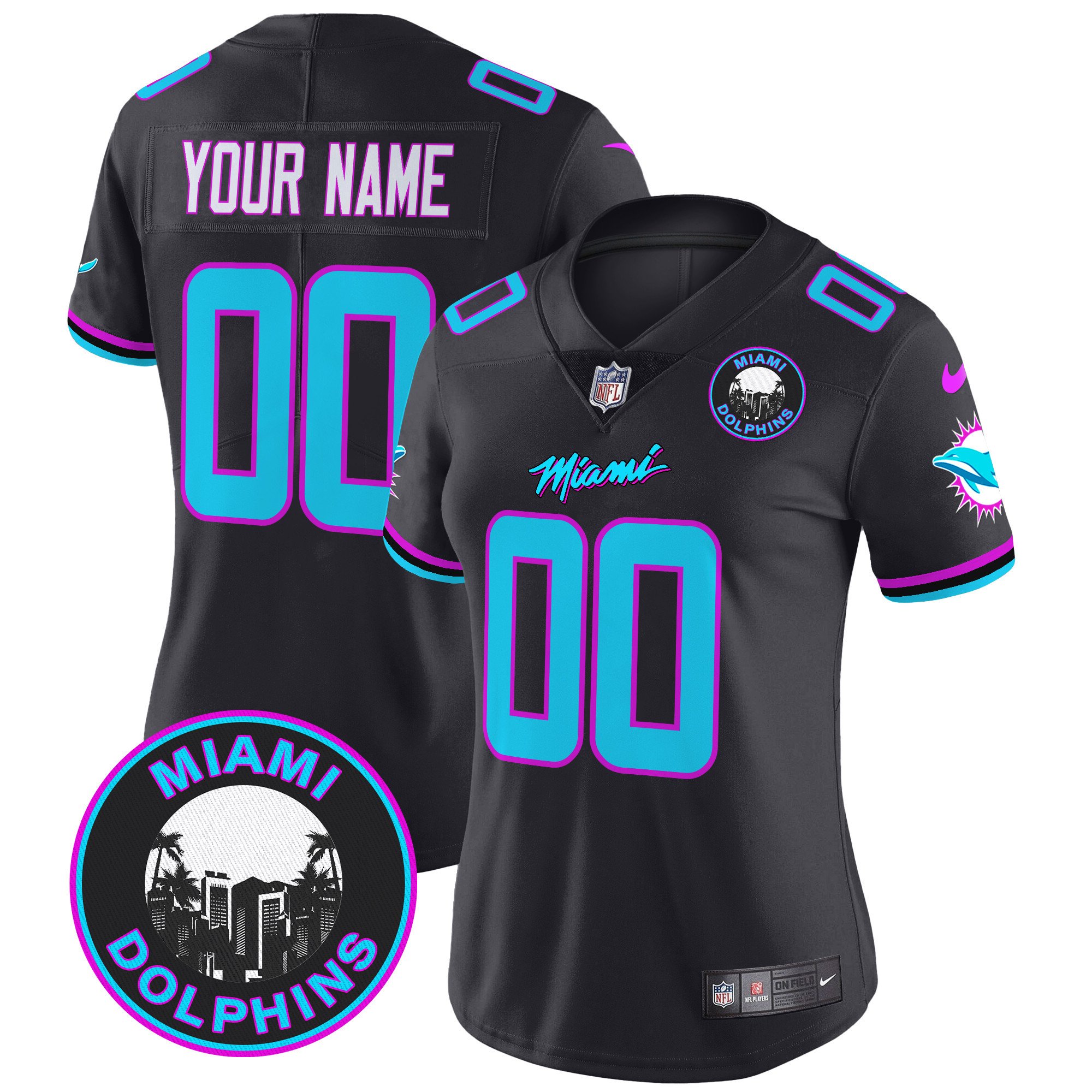 Women's Miami Dolphins "Miami Vice" Vapor Limited Custom Black Jersey V3 - All Stitched