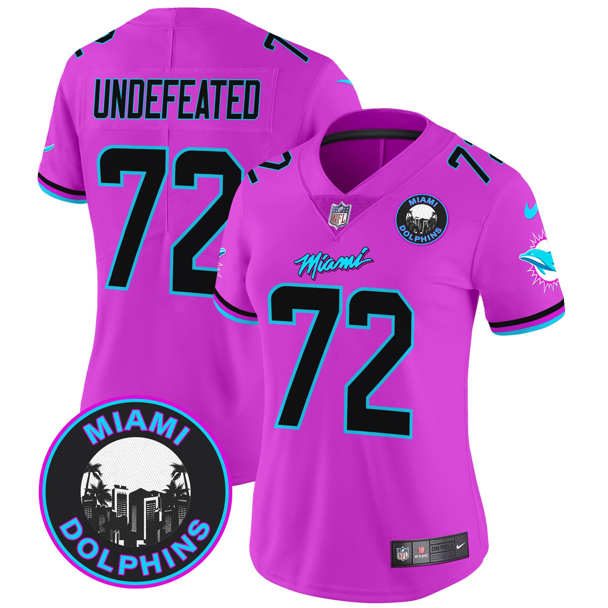 Women's Miami Dolphins "Miami Vice" Vapor Limited Undefeated Pink Jersey V3 - All Stitched