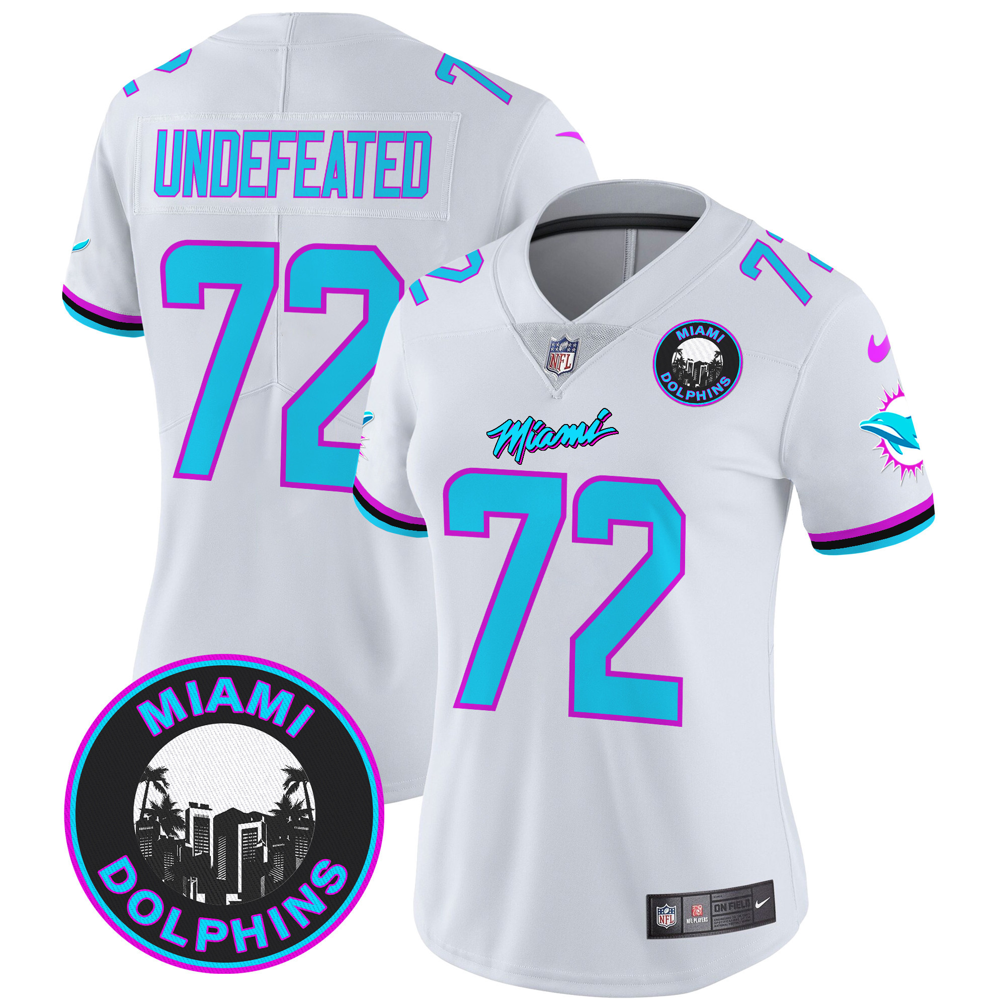 Women's Miami Dolphins "Miami Vice" Vapor Limited Undefeated White Jersey V3 - All Stitched