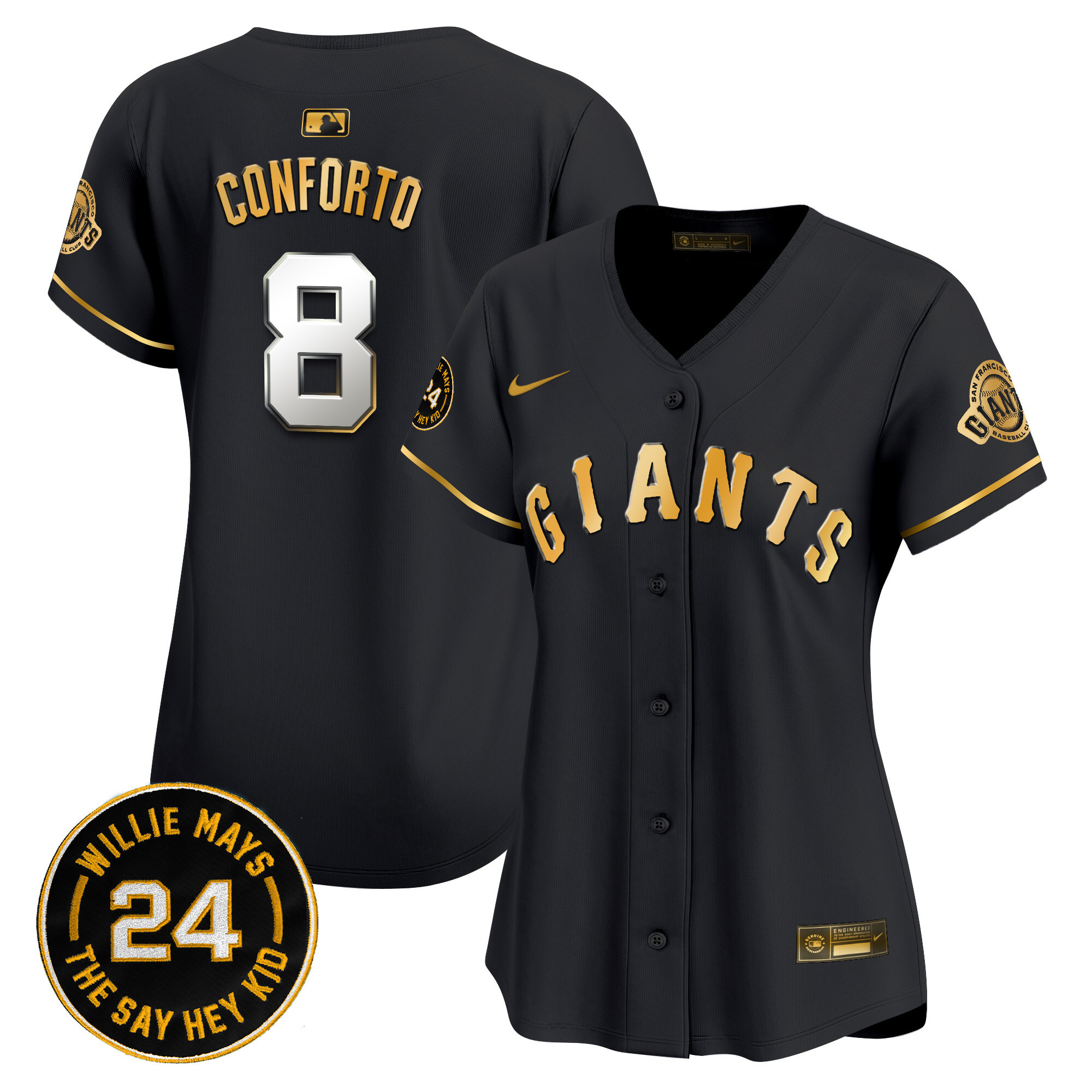 Women's Michael Conforto San Francisco Giants 2024 Willie Mays Patch Vapor Premier Limited Black Gold Jersey - All Stitched