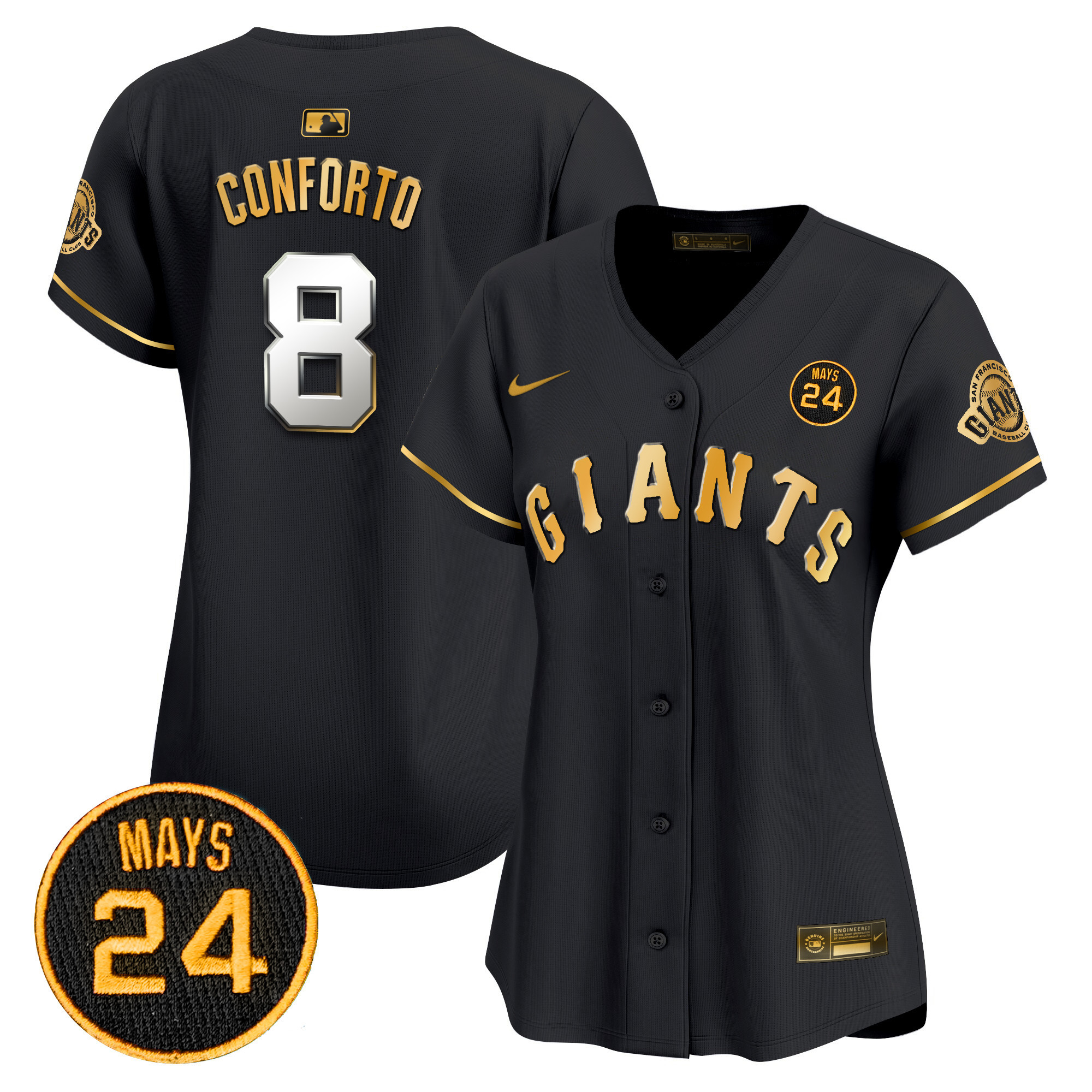 Women's Michael Conforto San Francisco Giants 2024 Willie Mays Patch Vapor Premier Limited Black Gold Jersey V3 - All Stitched
