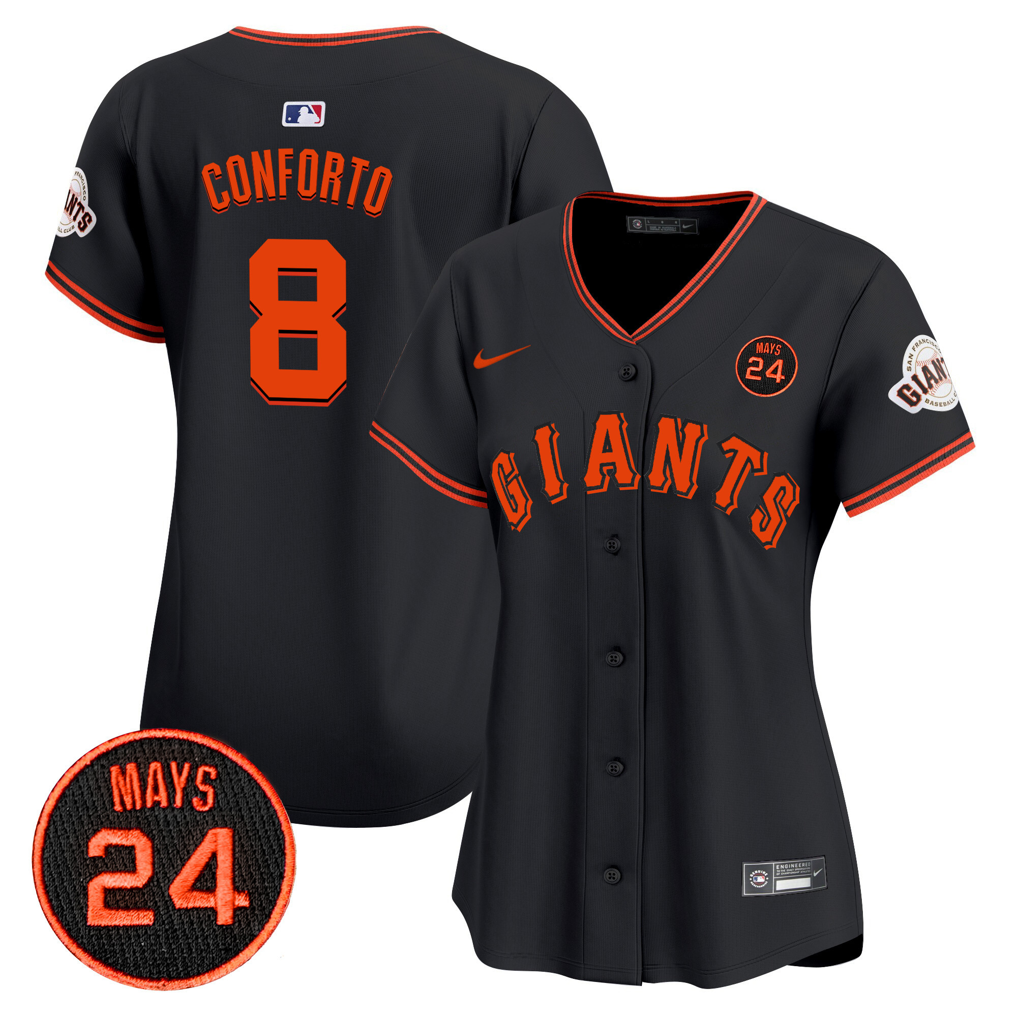 Women's Michael Conforto San Francisco Giants 2024 Willie Mays Patch Vapor Premier Limited Black Jersey V3 - All Stitched