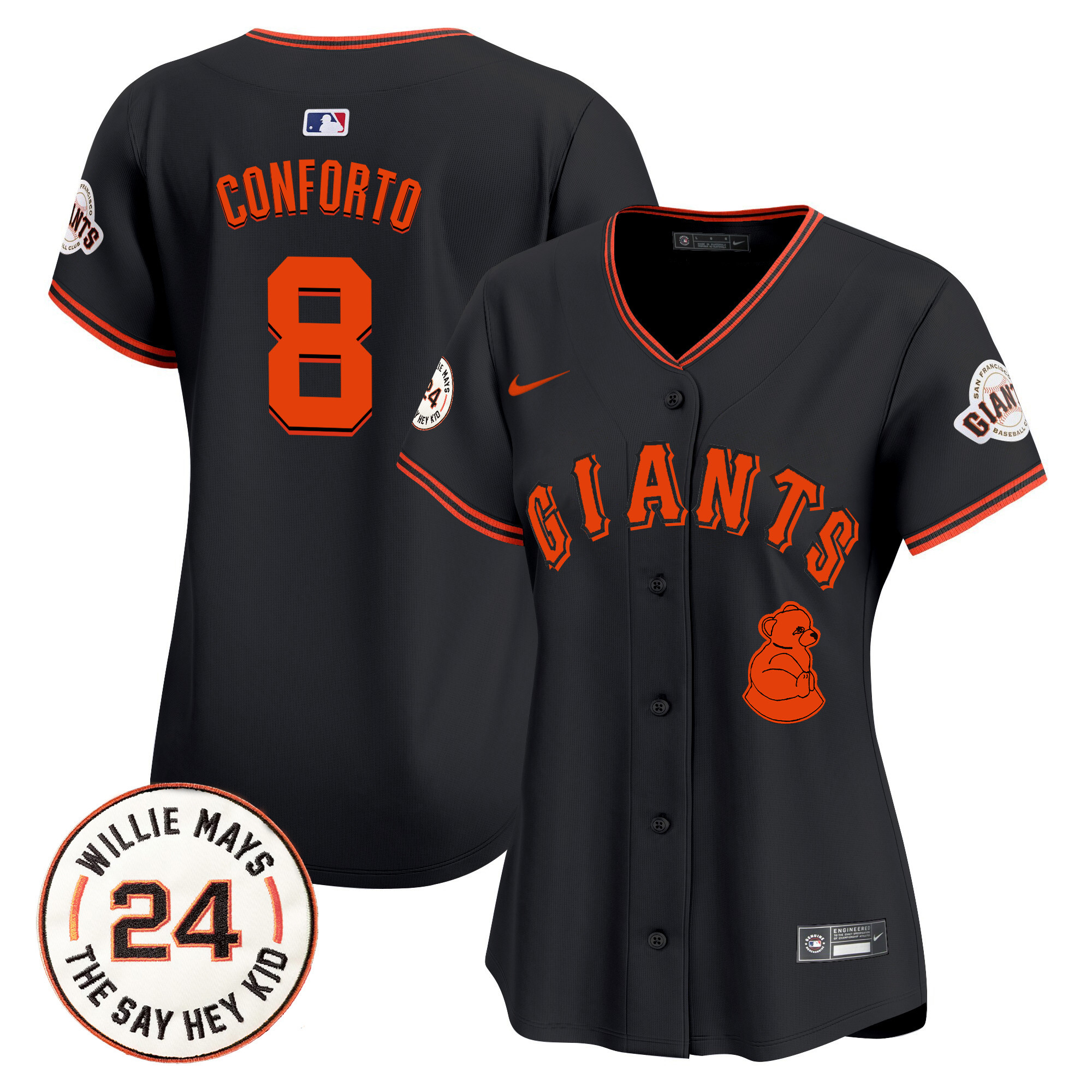 Women's Michael Conforto San Francisco Giants 2024 Willie Mays Patch Vapor Premier Limited Black Jersey V4 - All Stitched