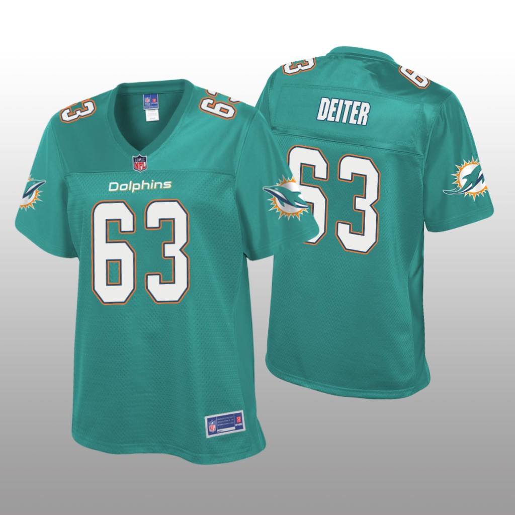 Women's Michael Deiter #63 Miami Dolphins Aqua Pro Line Jersey