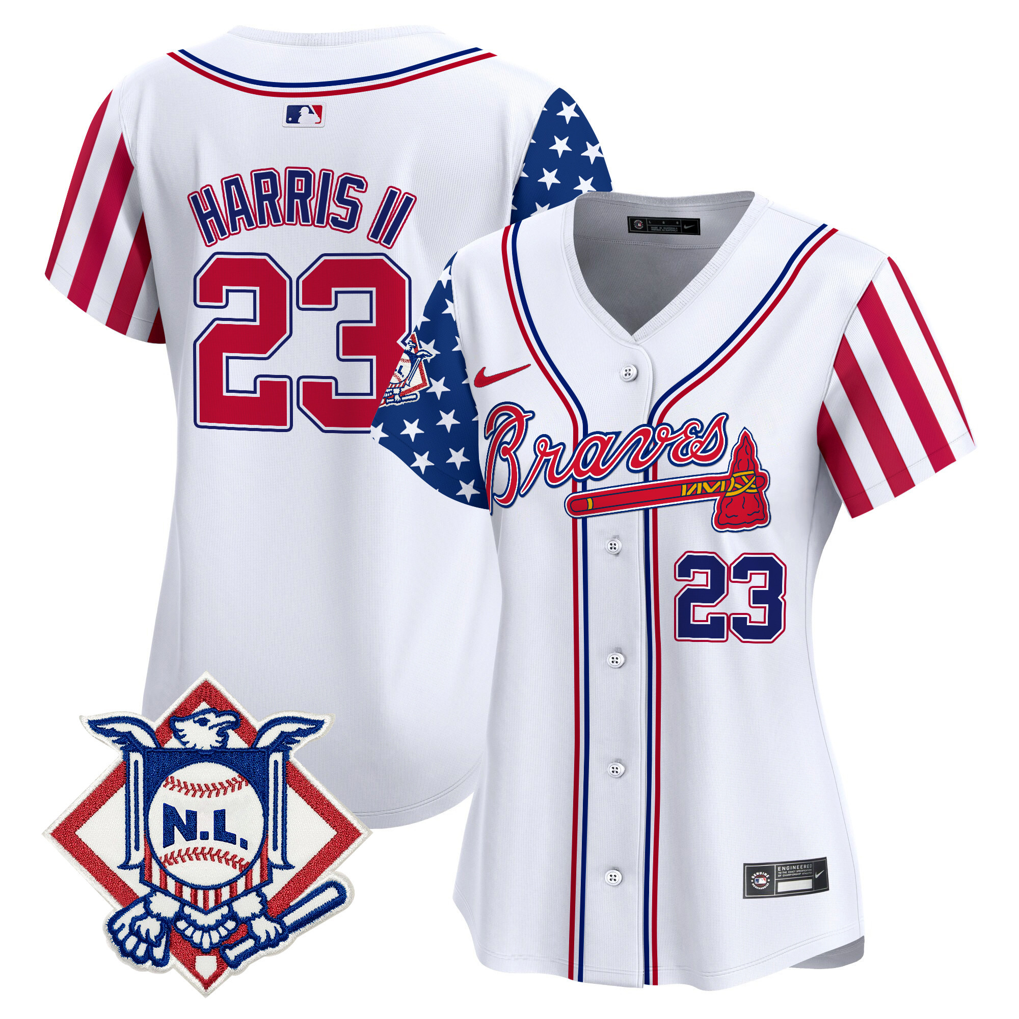 Women's Michael Harris II Atlanta Braves 2024 Fourth of July Vapor Premier Limited White Jersey V2 - All Stitched