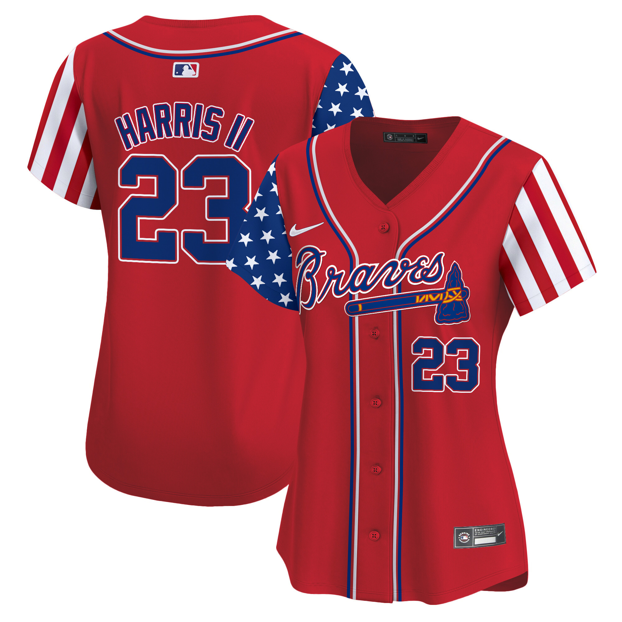 Women's Michael Harris II Atlanta Braves 2024 Independence Day Vapor Premier Limited Red Jersey - All Stitched