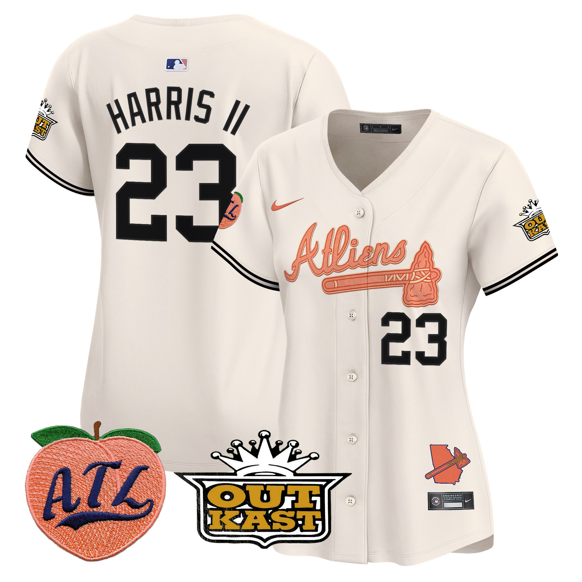 Women's Michael Harris II Atlanta Braves Atliens & Peach Vapor Premier Limited Cream Jersey - All Stitched