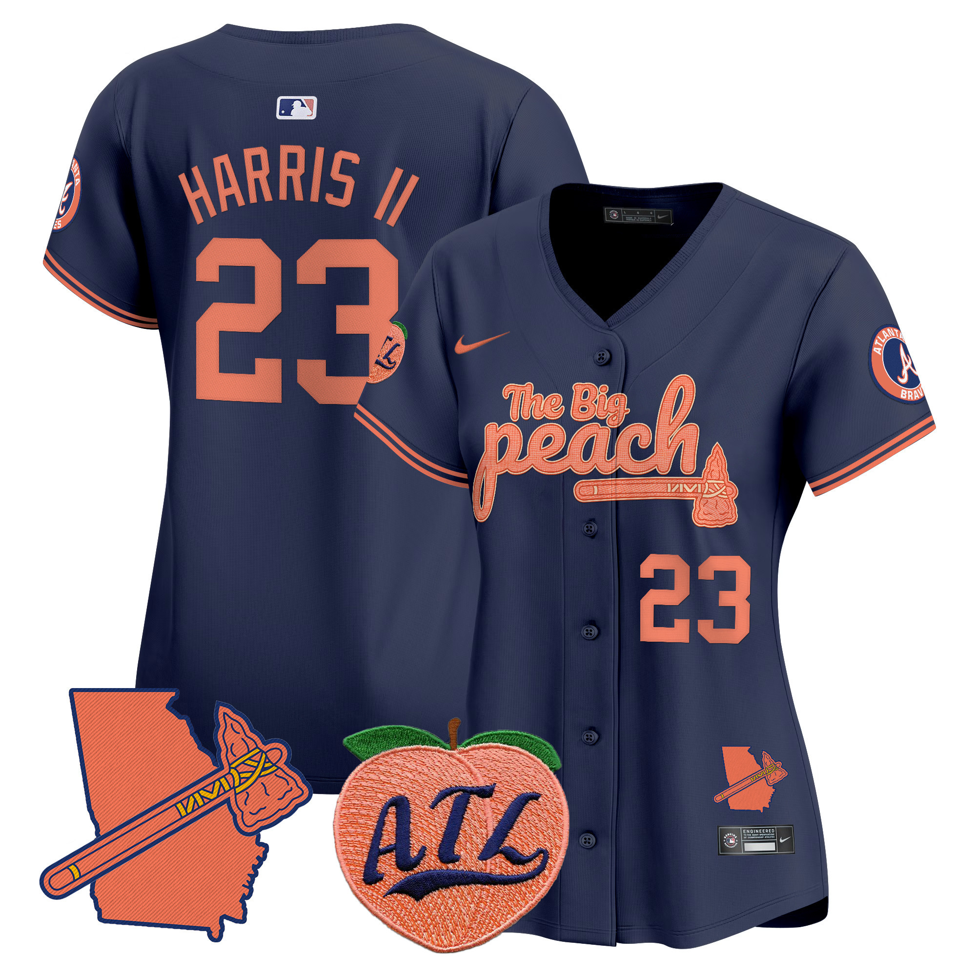 Women's Michael Harris II Atlanta Braves The Big Peach Vapor Premier Limited Navy Jersey V2 - All Stitched
