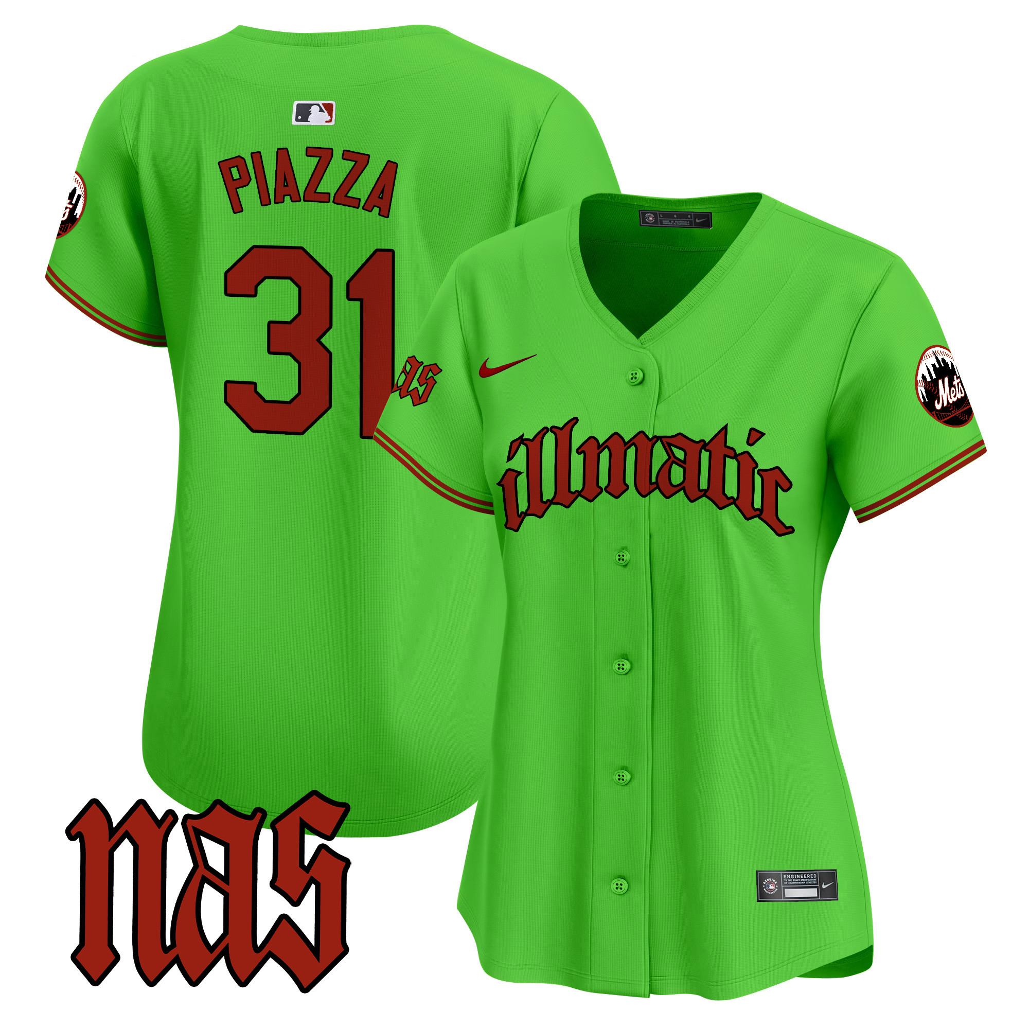 Women's Mike Piazza New York Mets Nas Illmatic Vapor Premier Limited Green Jersey - All Stitched