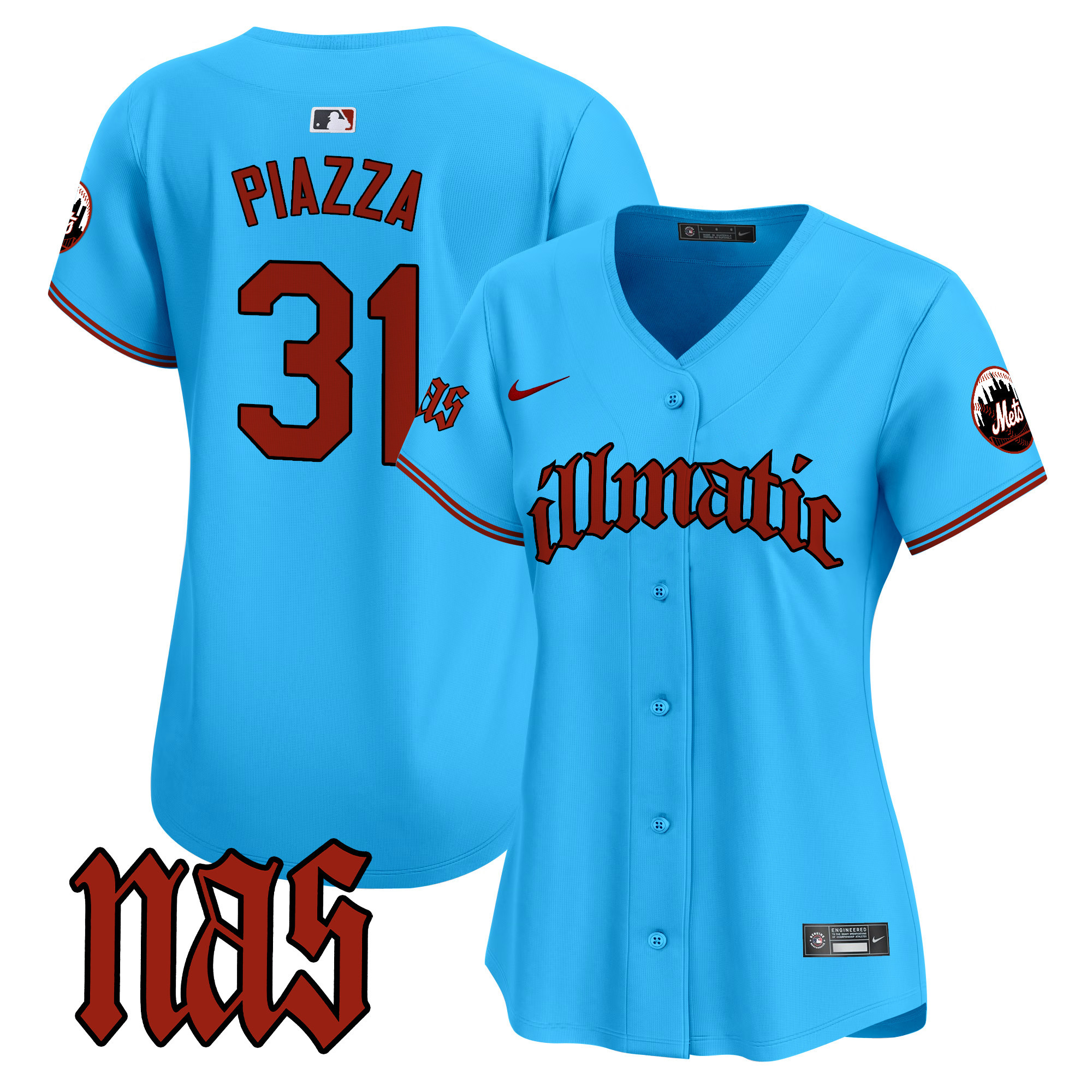 Women's Mike Piazza New York Mets Nas Illmatic Vapor Premier Limited Light Blue Jersey - All Stitched