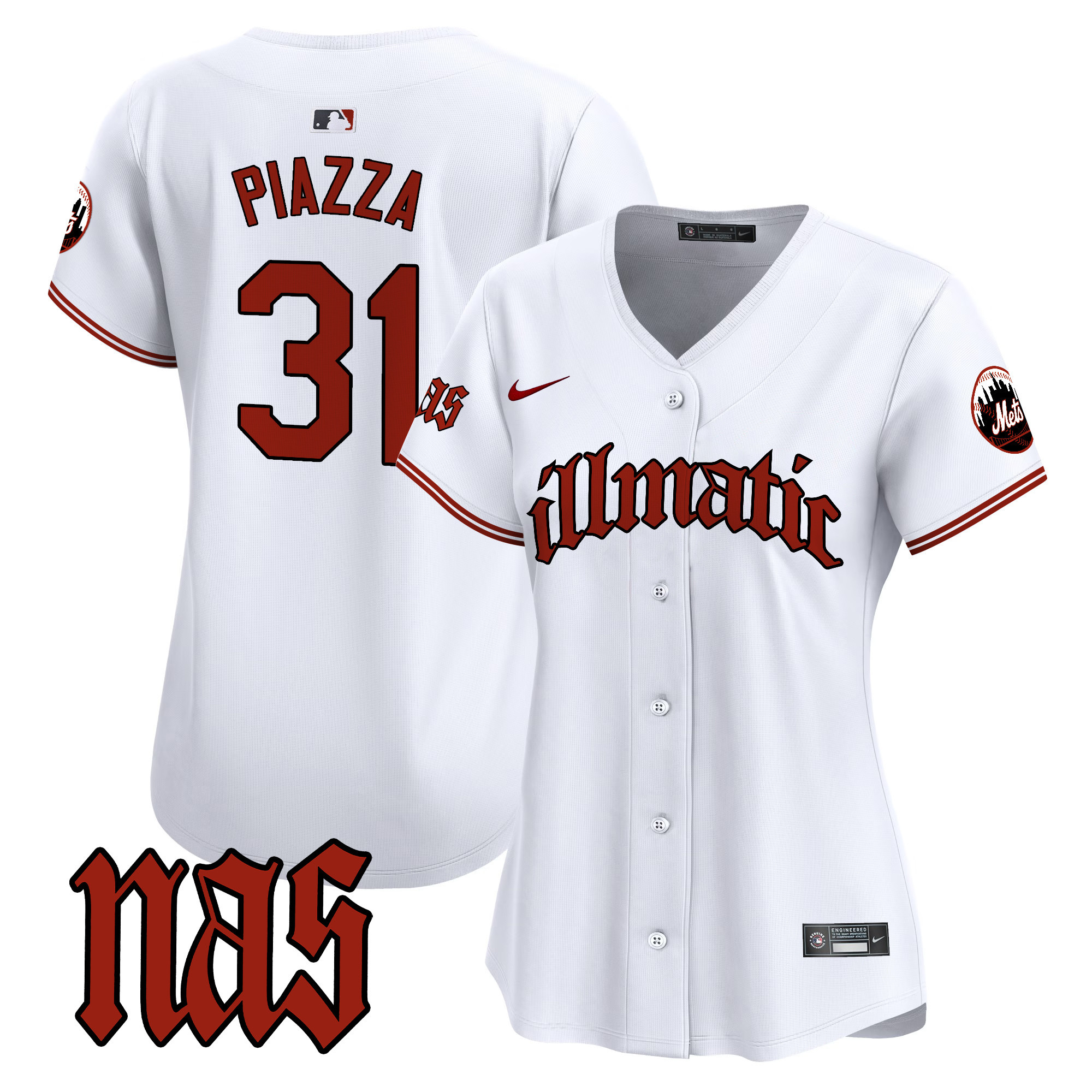 Women's Mike Piazza New York Mets Nas Illmatic Vapor Premier Limited White Jersey - All Stitched