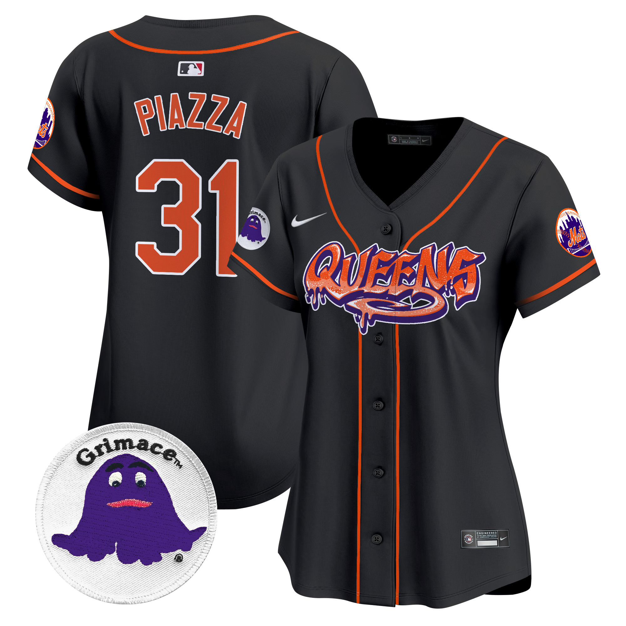 Women's Mike Piazza New York Mets Queens Graffiti Vapor Premier Limited Black Jersey - All Stitched