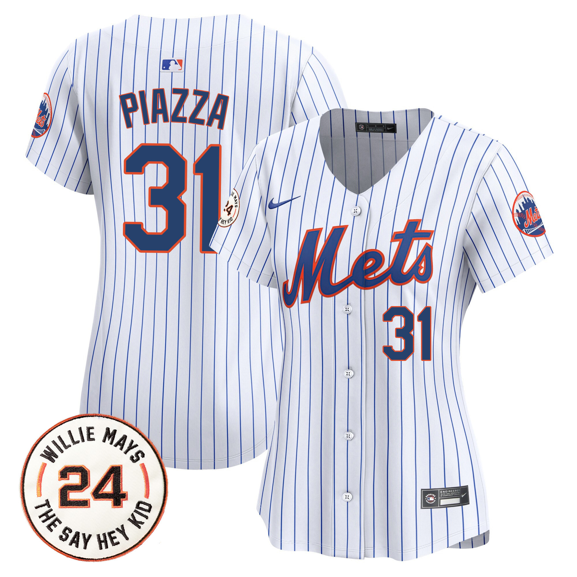Women's Mike Piazza New York Mets Willie Mays Patch Vapor Premier Limited White Jersey - All Stitched