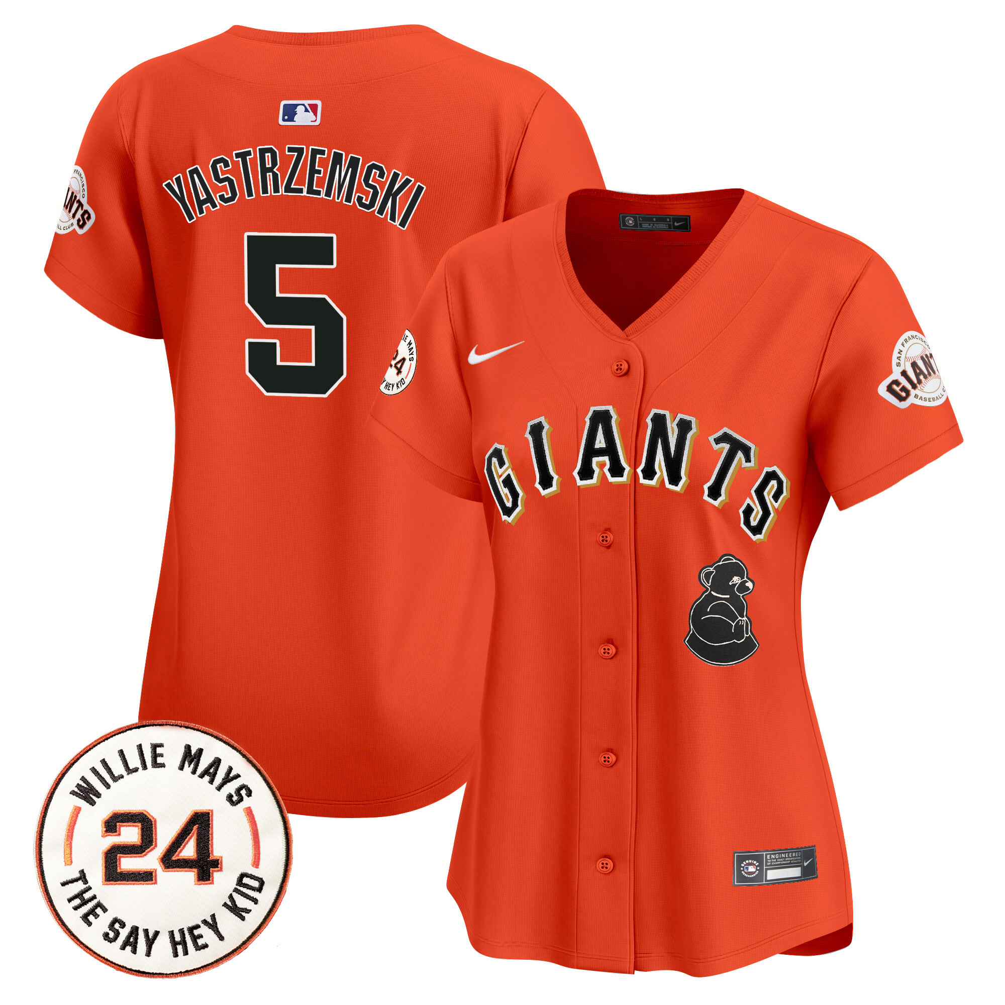 Women's Mike Yastrzemski San Francisco Giants 2024 Willie Mays Patch Vapor Premier Limited Orange Jersey V4 - All Stitched