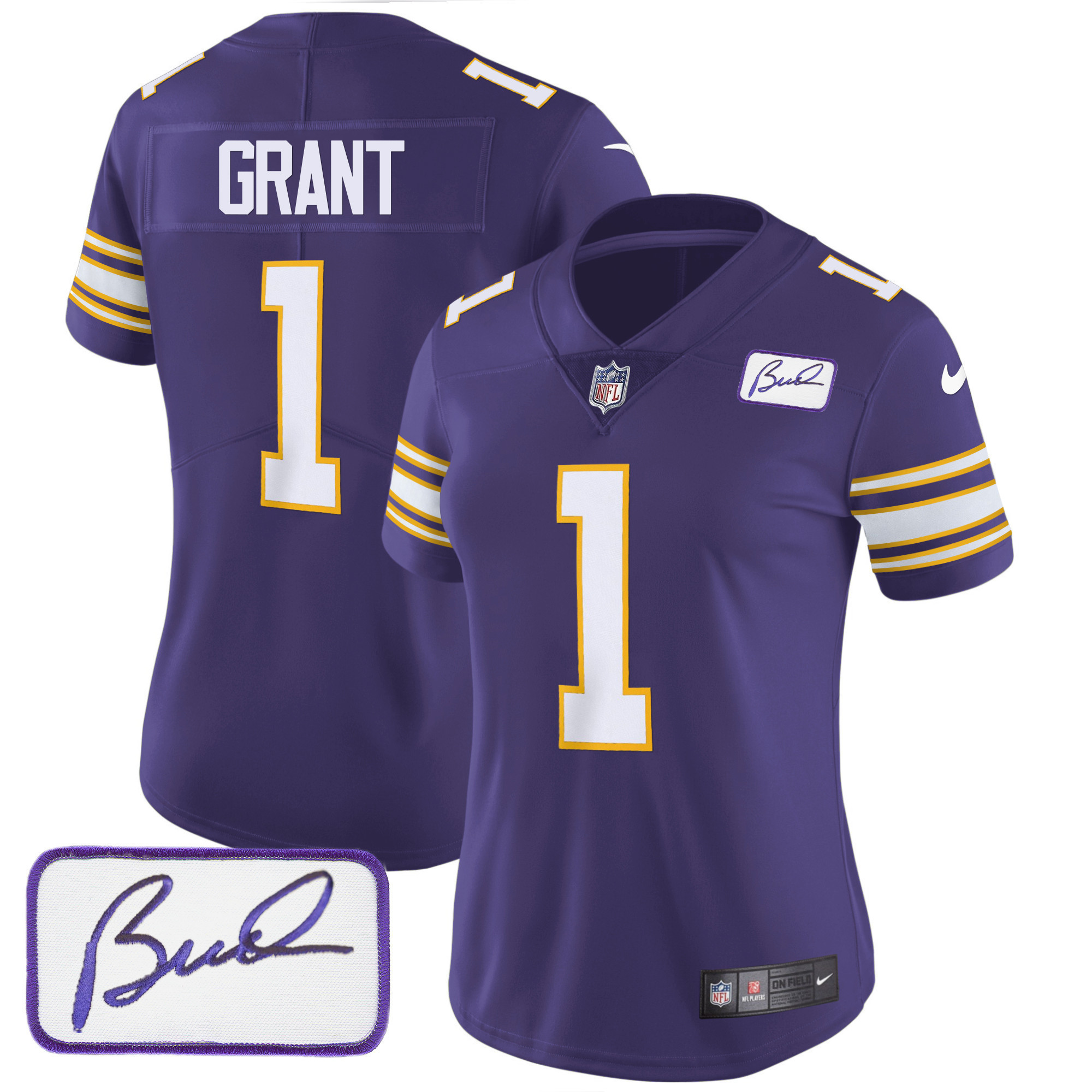 Women's Minnesota Vikings Bud Grant Patch Classic Limited Purple Jersey - All Stitched