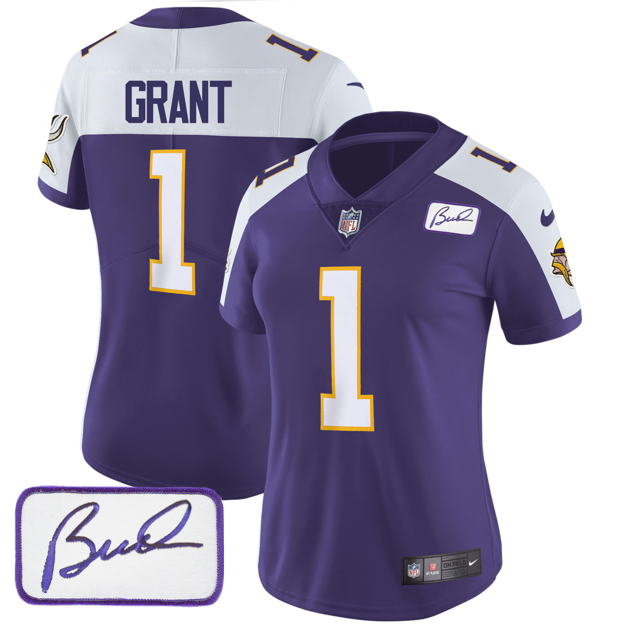 Women's Minnesota Vikings Bud Grant Patch Classic Limited V3 Purple Alternate Jersey - All Stitched
