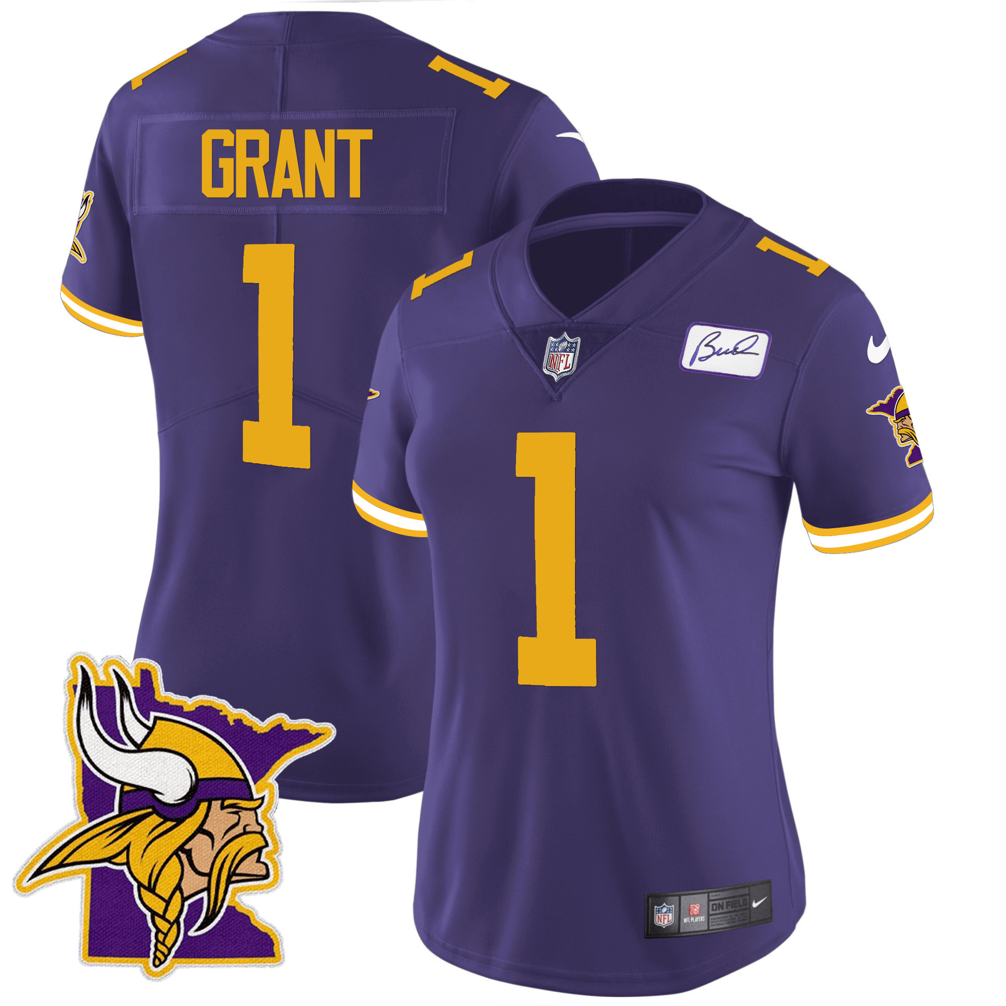 Women's Minnesota Vikings Bud Grant Patch Classic Limited V5 Color Rush Jersey - All Stitched