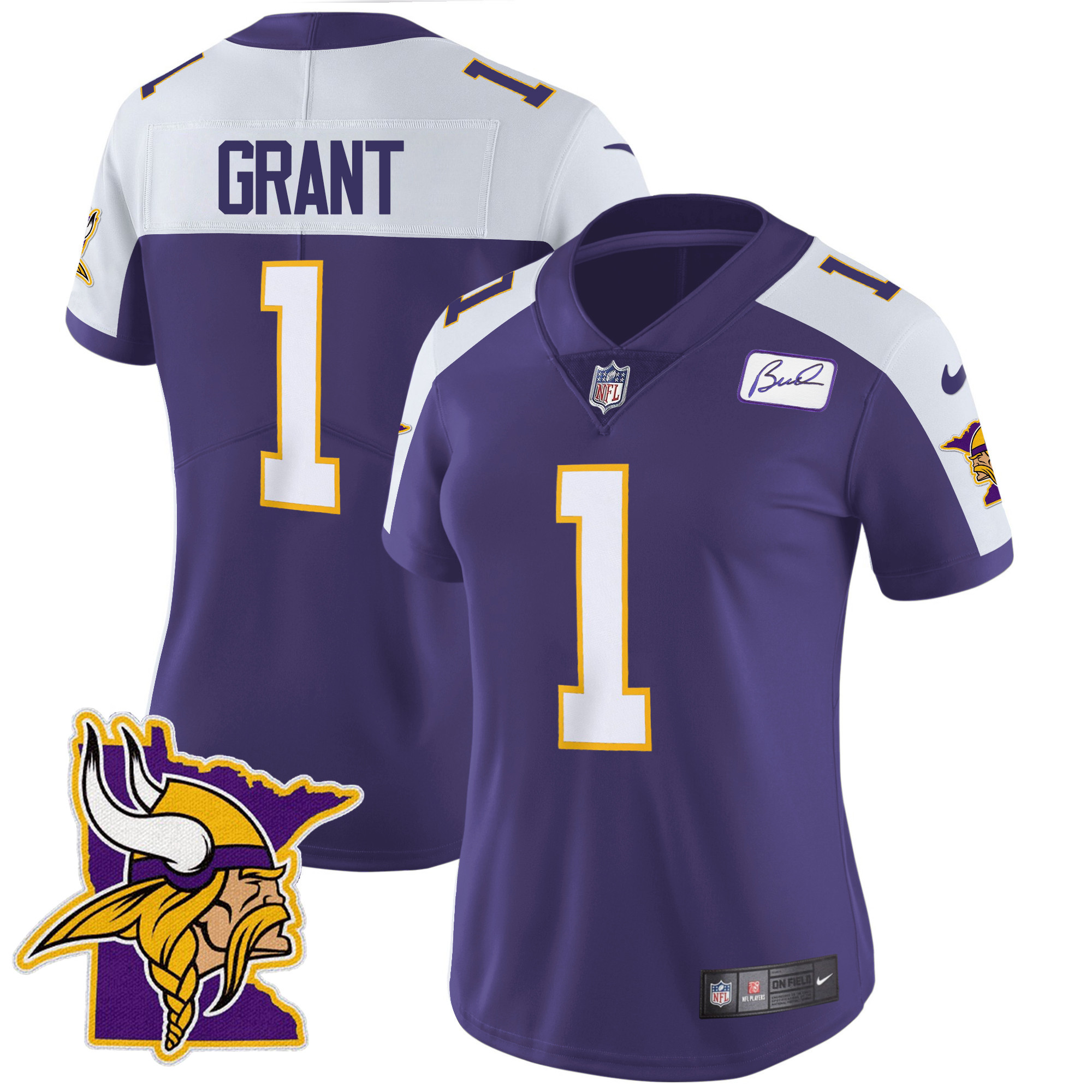 Women's Minnesota Vikings Bud Grant Patch Classic Limited V5 Purple Alternate Jersey - All Stitched
