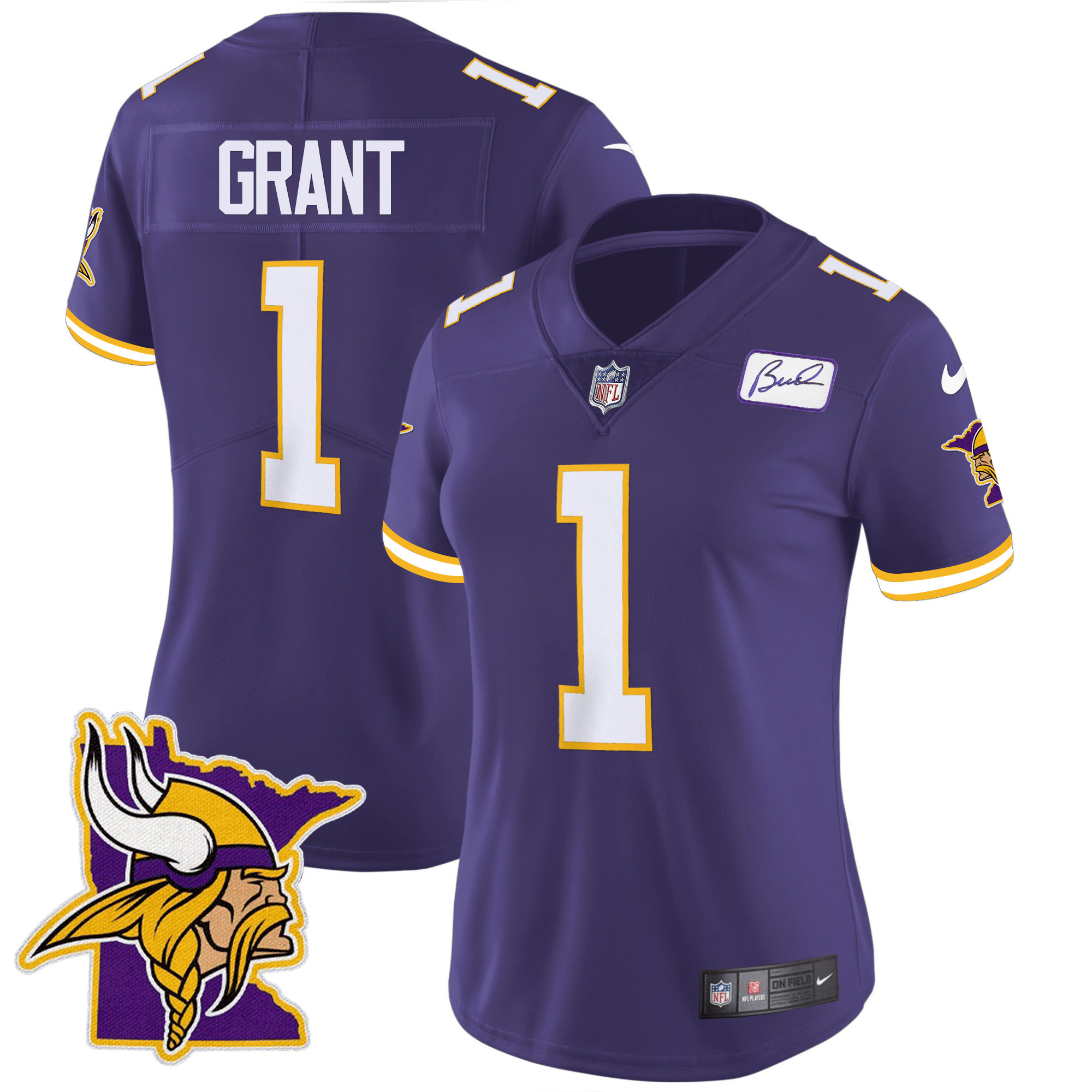 Women's Minnesota Vikings Bud Grant Patch Classic Limited V5 Purple Jersey - All Stitched