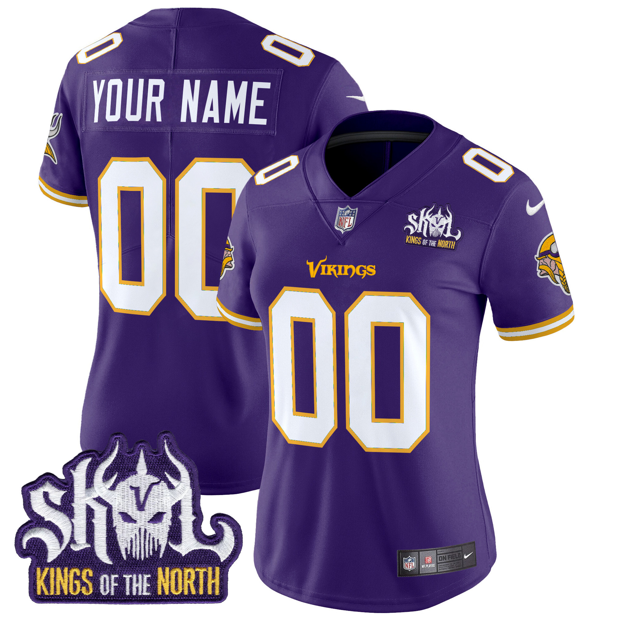 Women's Minnesota Vikings King Of The North Patch Throwback Vapor Limited Custom Purple Jersey - All Stitched