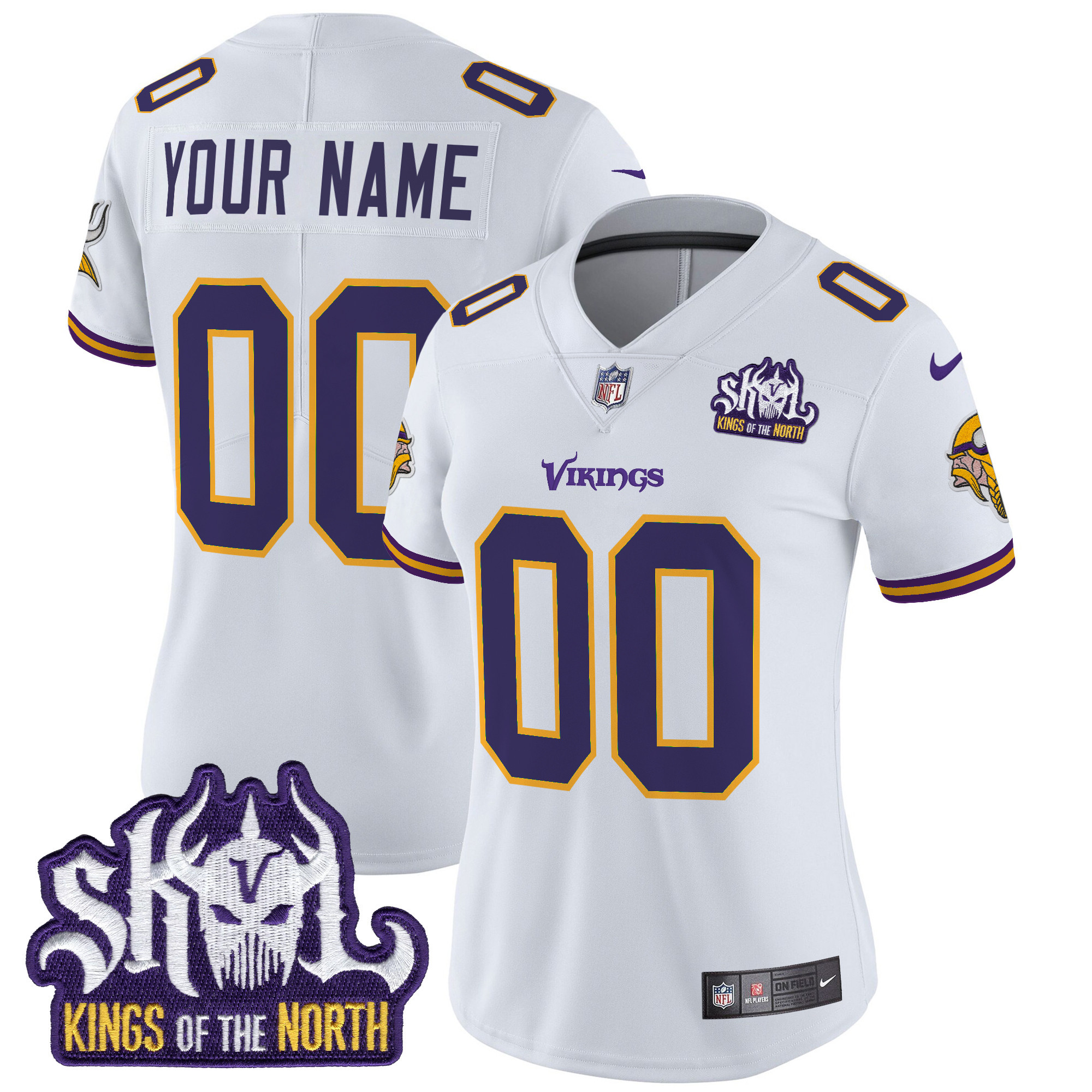 Women's Minnesota Vikings King Of The North Patch Throwback Vapor Limited Custom White Jersey - All Stitched